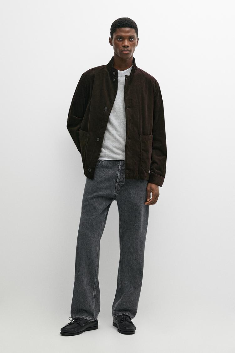 Corduroy jacket with pocket detail — BROWN