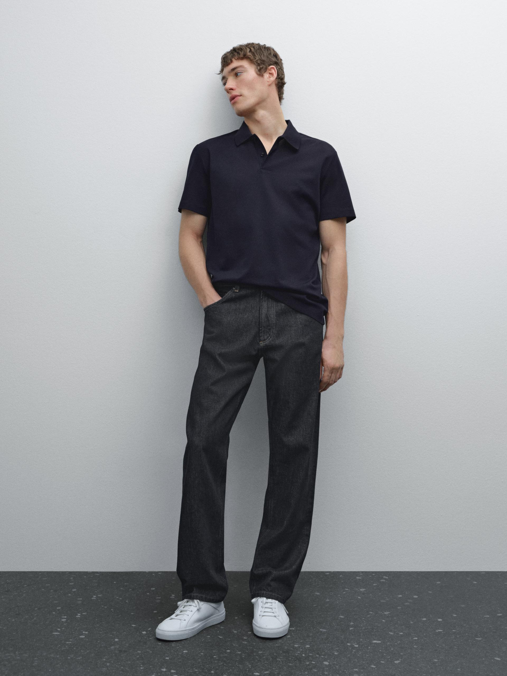 Polo Micro-Texturé 100 % Coton - Gris Foncé - Xl - Massimo Dutti - Homme