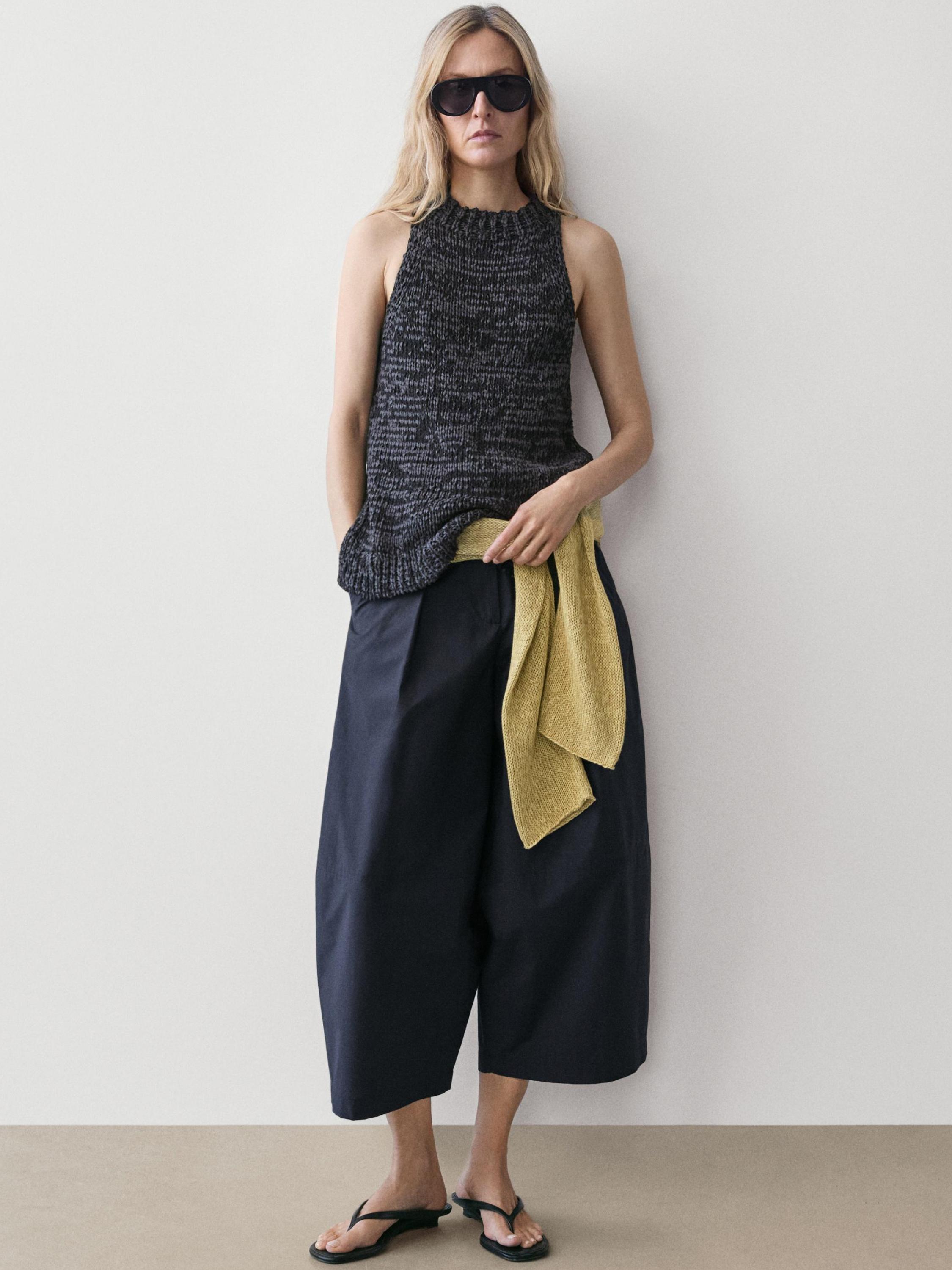 Cotton blend wide-leg trousers — DEEP BLUE
