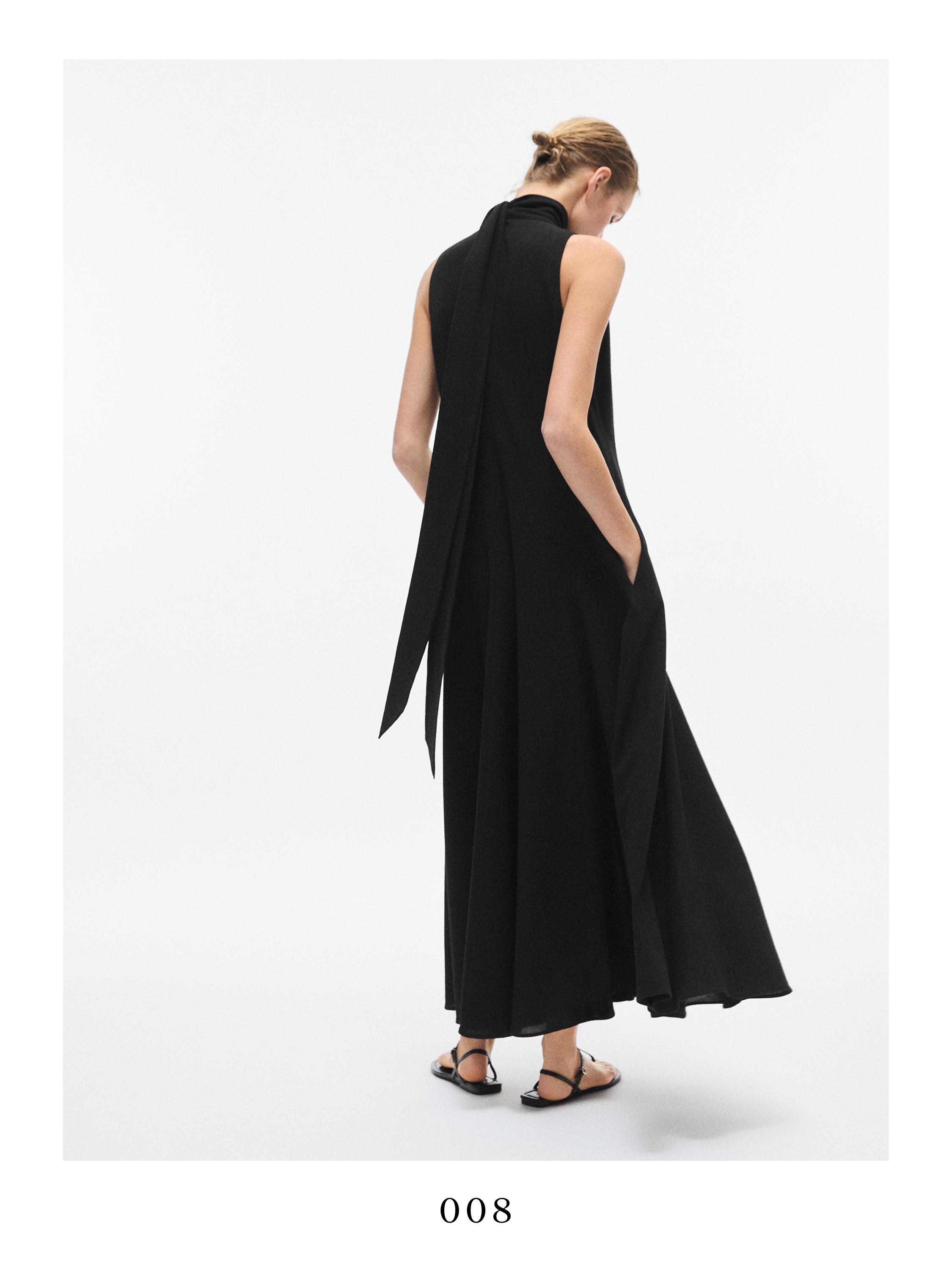 Halter neck midi dress with tie detail — BLACK