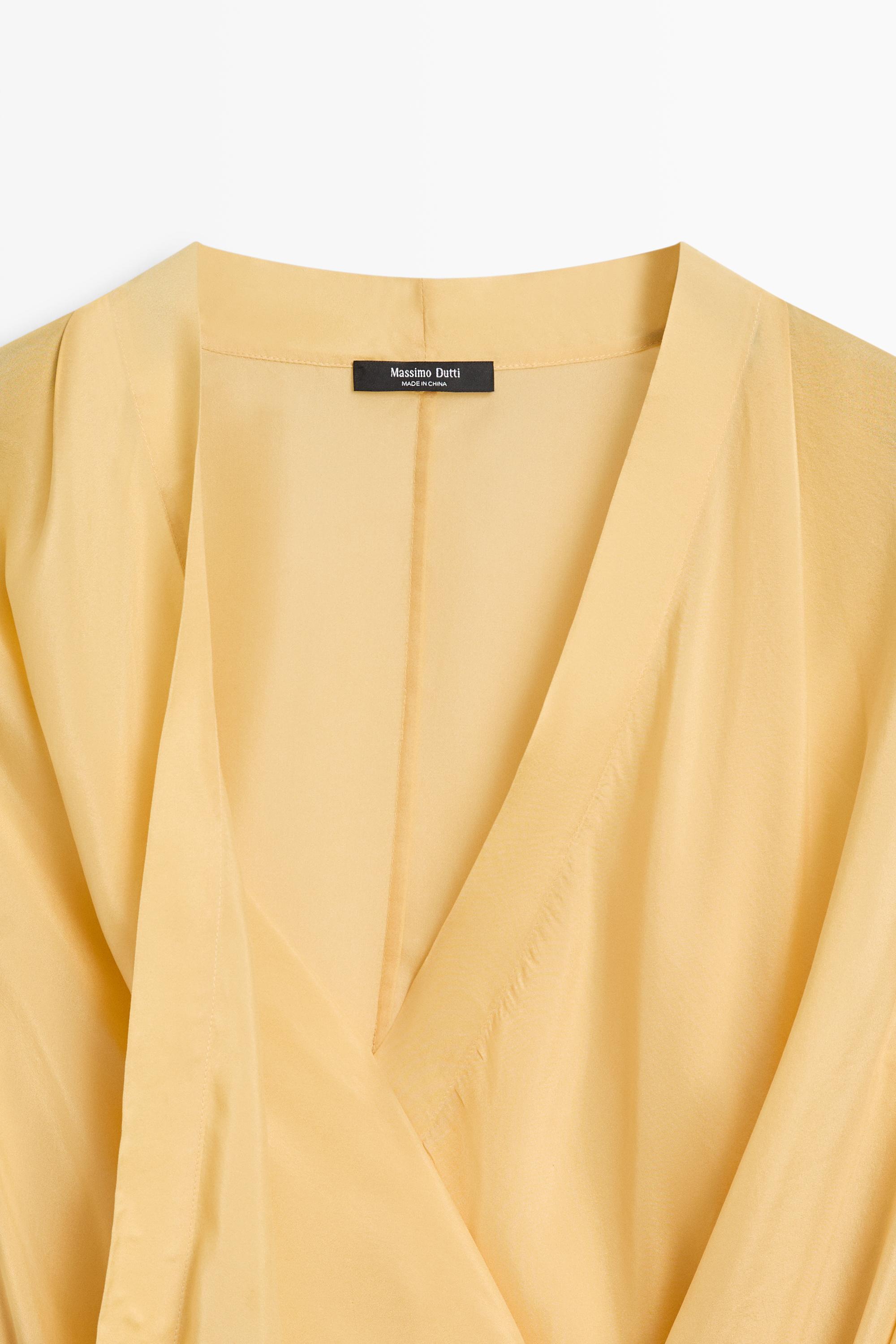 100% silk flowing wrap shirt — Mustard