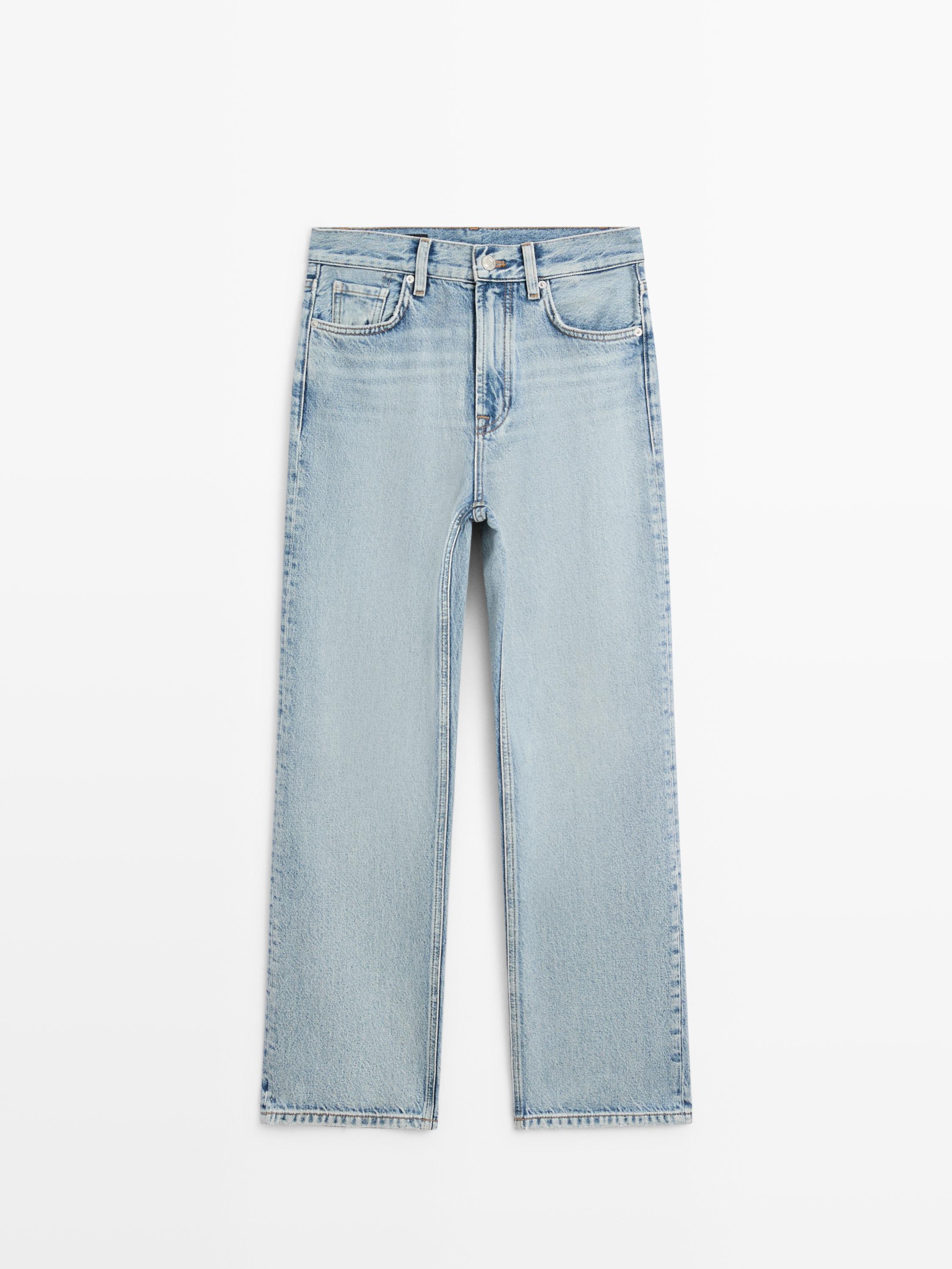 Straight-leg high-waist jeans — Light Blue