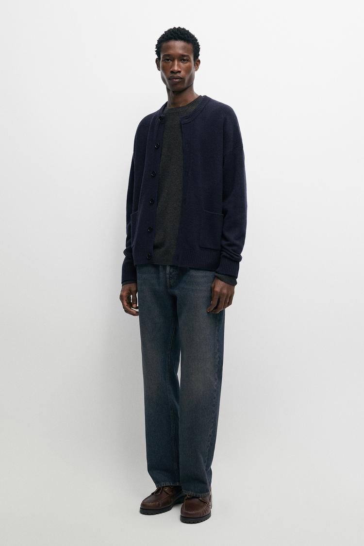 100% wool knit cardigan with pockets — Dark Blue