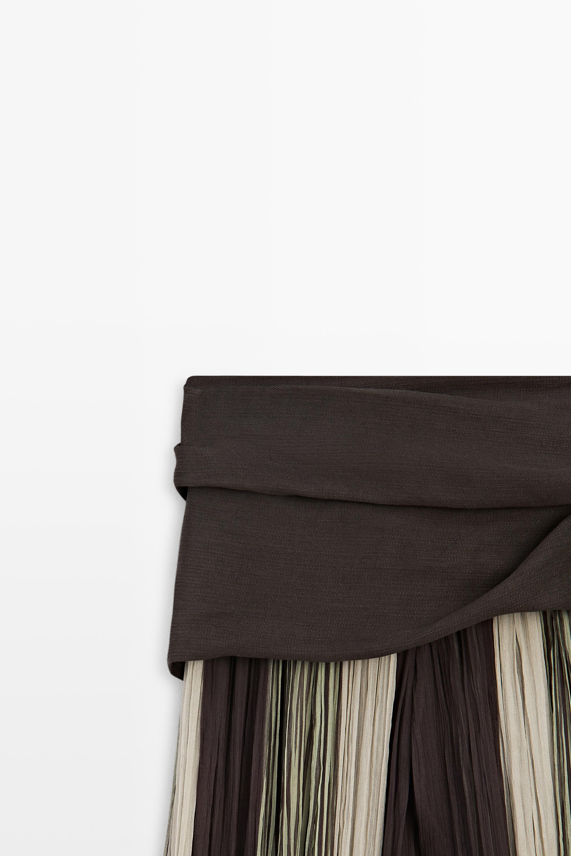 Striped flowing pants with sash detail — KHAKI
