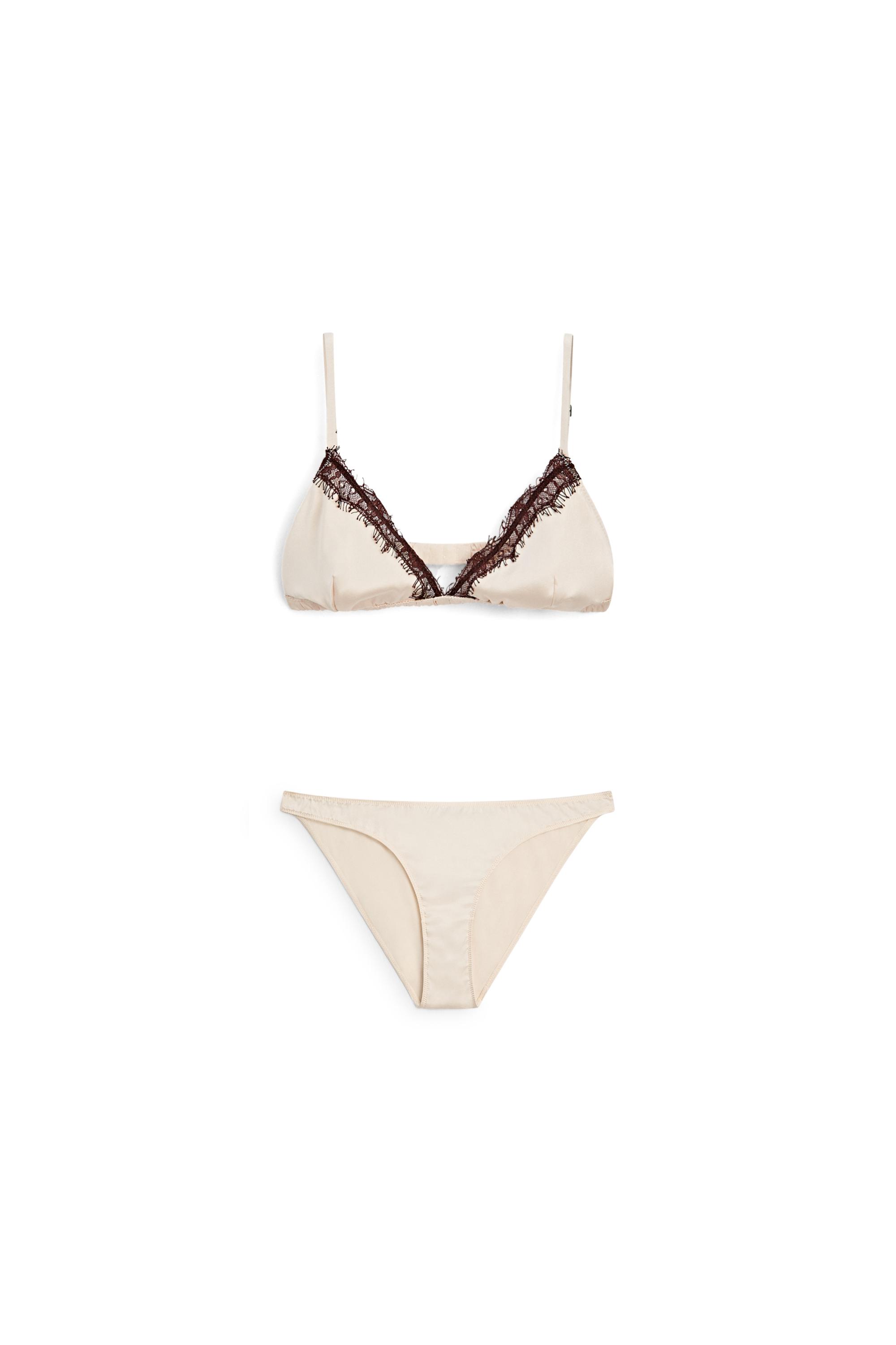 Silk blend lace triangle bra — BROWN