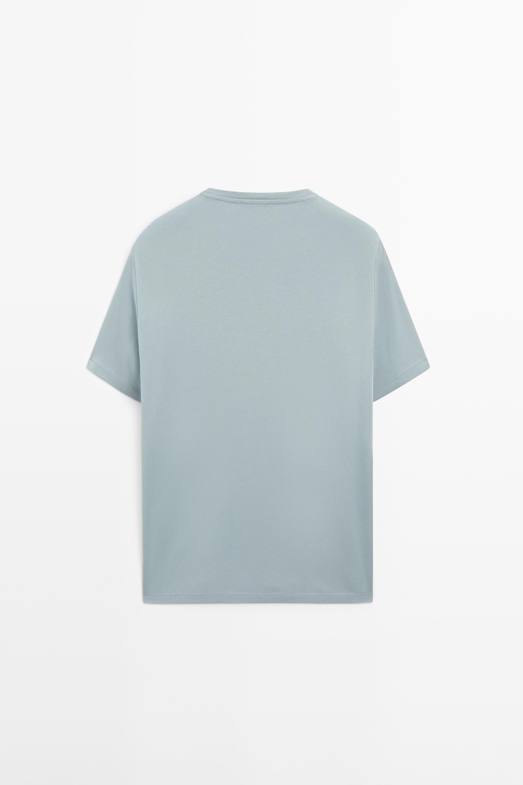 Short sleeve cotton blend T-shirt — GREY BLUE