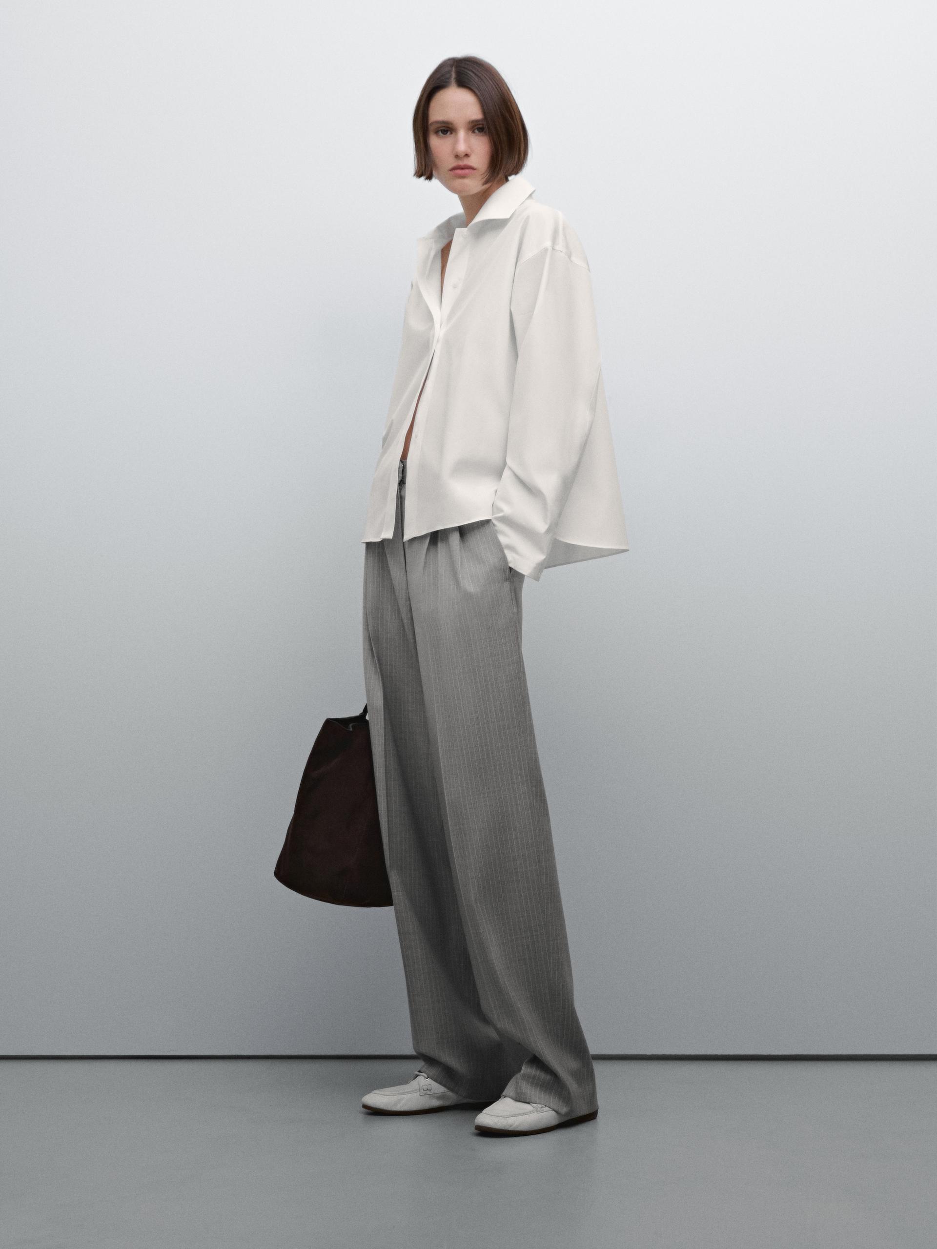 Chemise En Popeline 100 % Coton - Blanc - Xs - Massimo Dutti - Femme