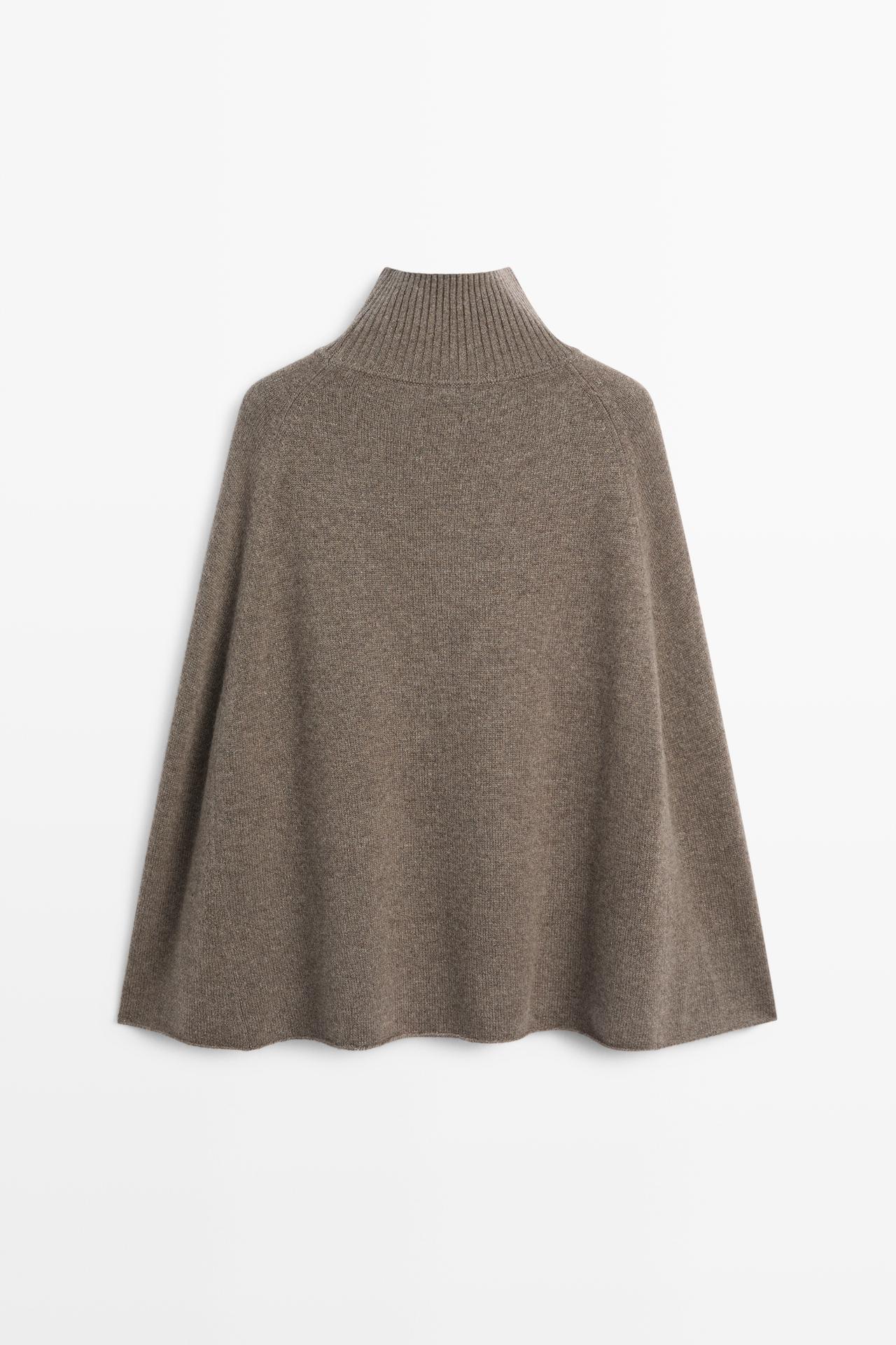 100% cashmere knit cape with wrap detail — DARK KHAKI