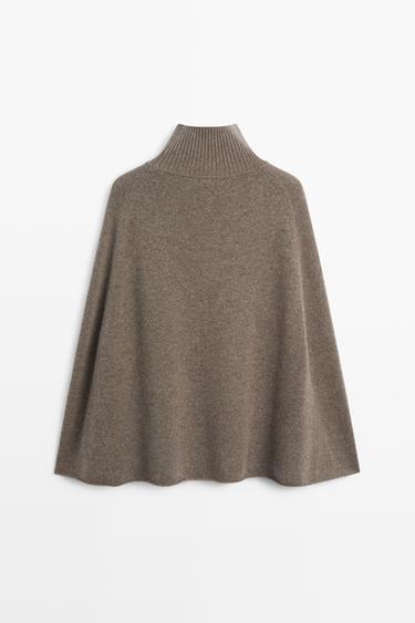 100% cashmere knit cape with wrap detail — DARK KHAKI 6