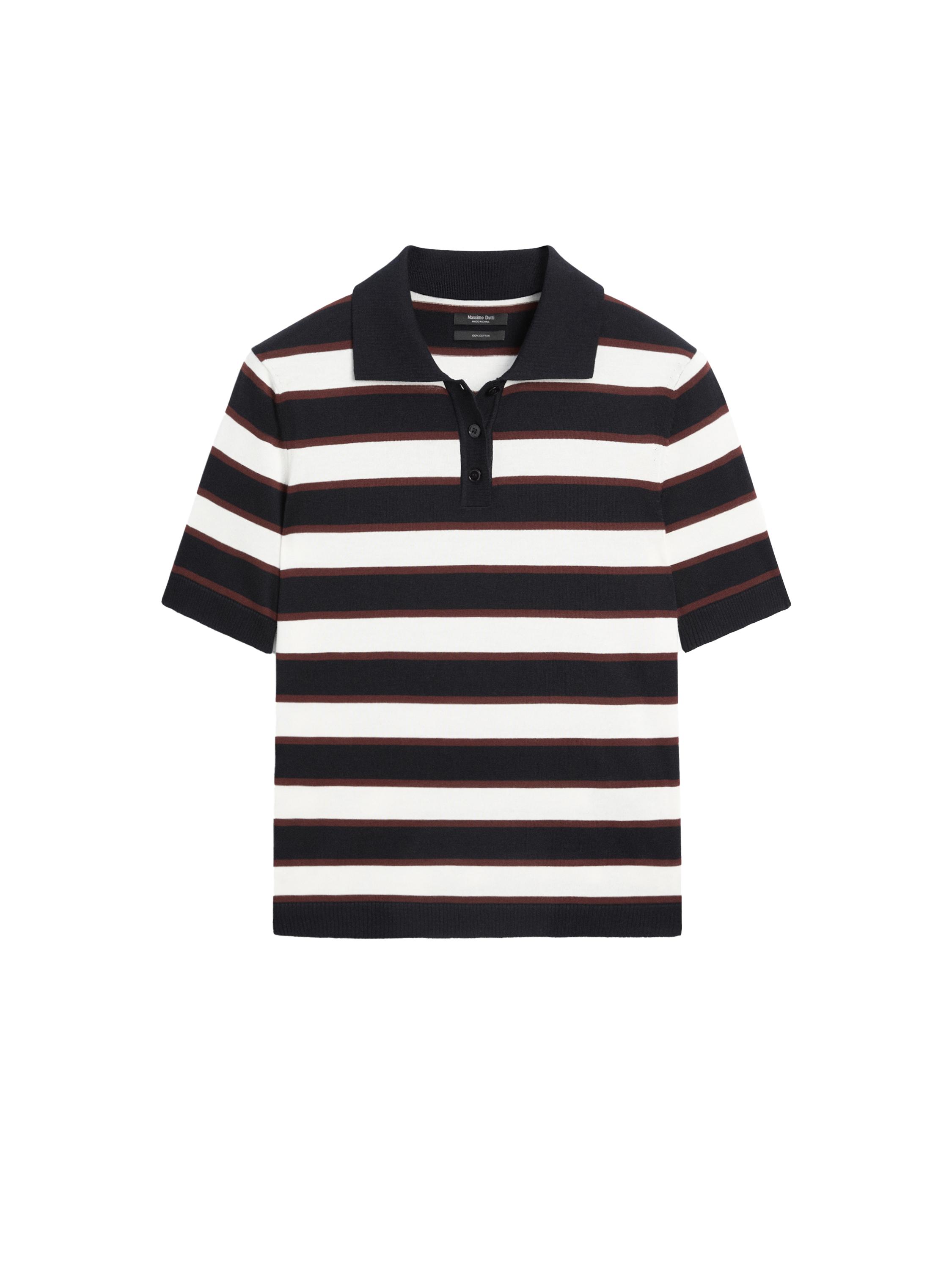 Çizgili triko polo yaka kazak