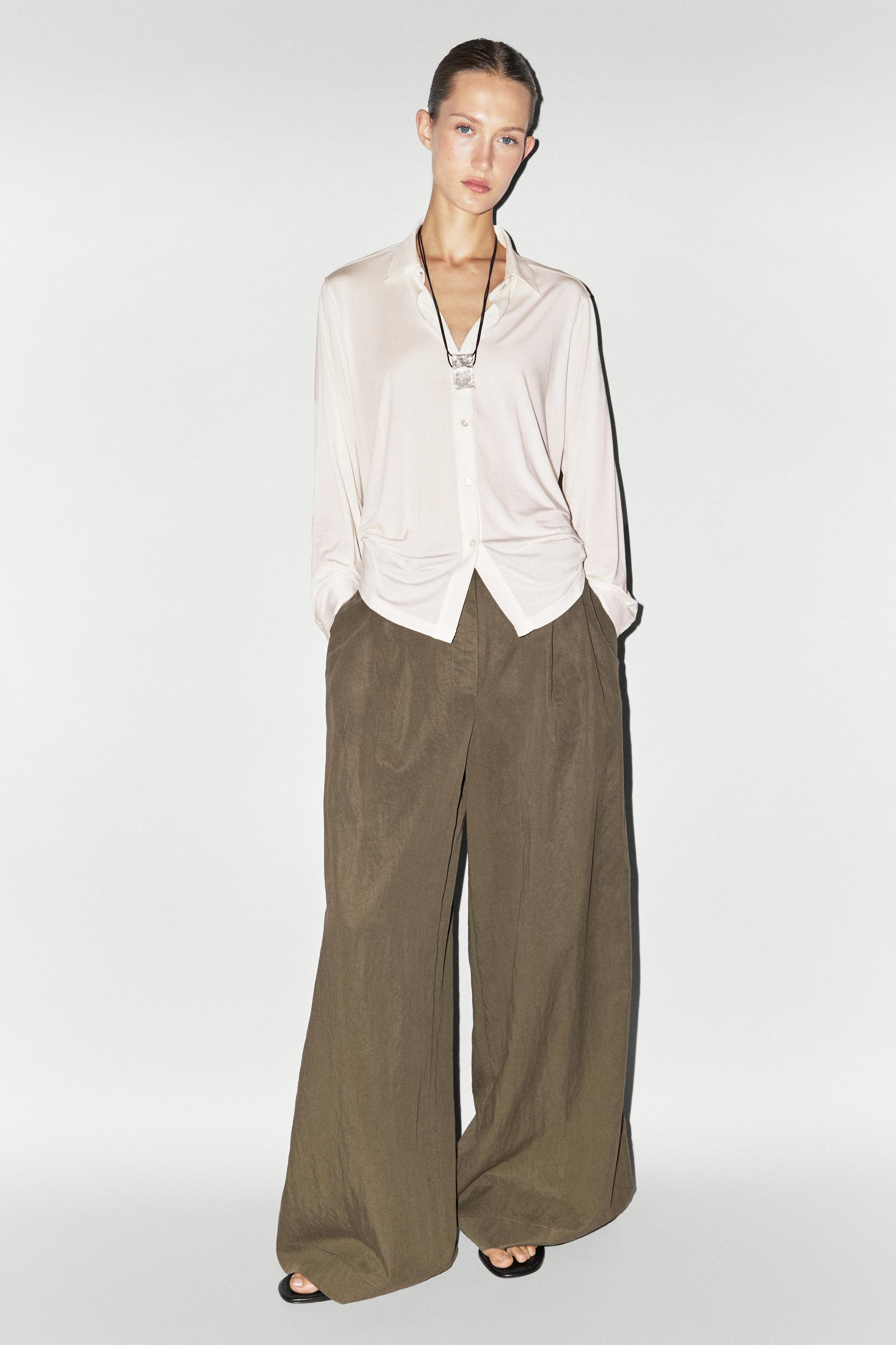 Technical wide-leg pleated pants — MOLE BROWN