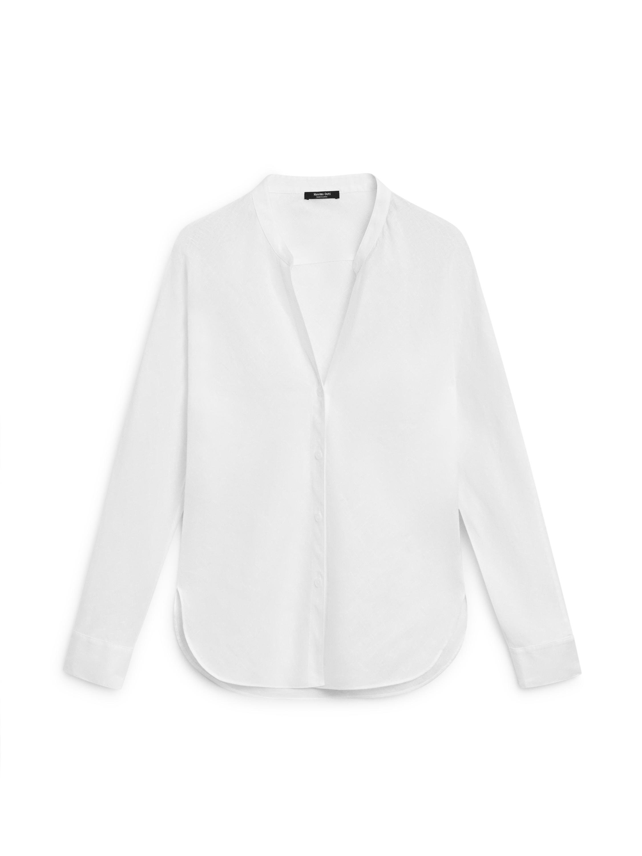 100% linen stand collar shirt — WHITE
