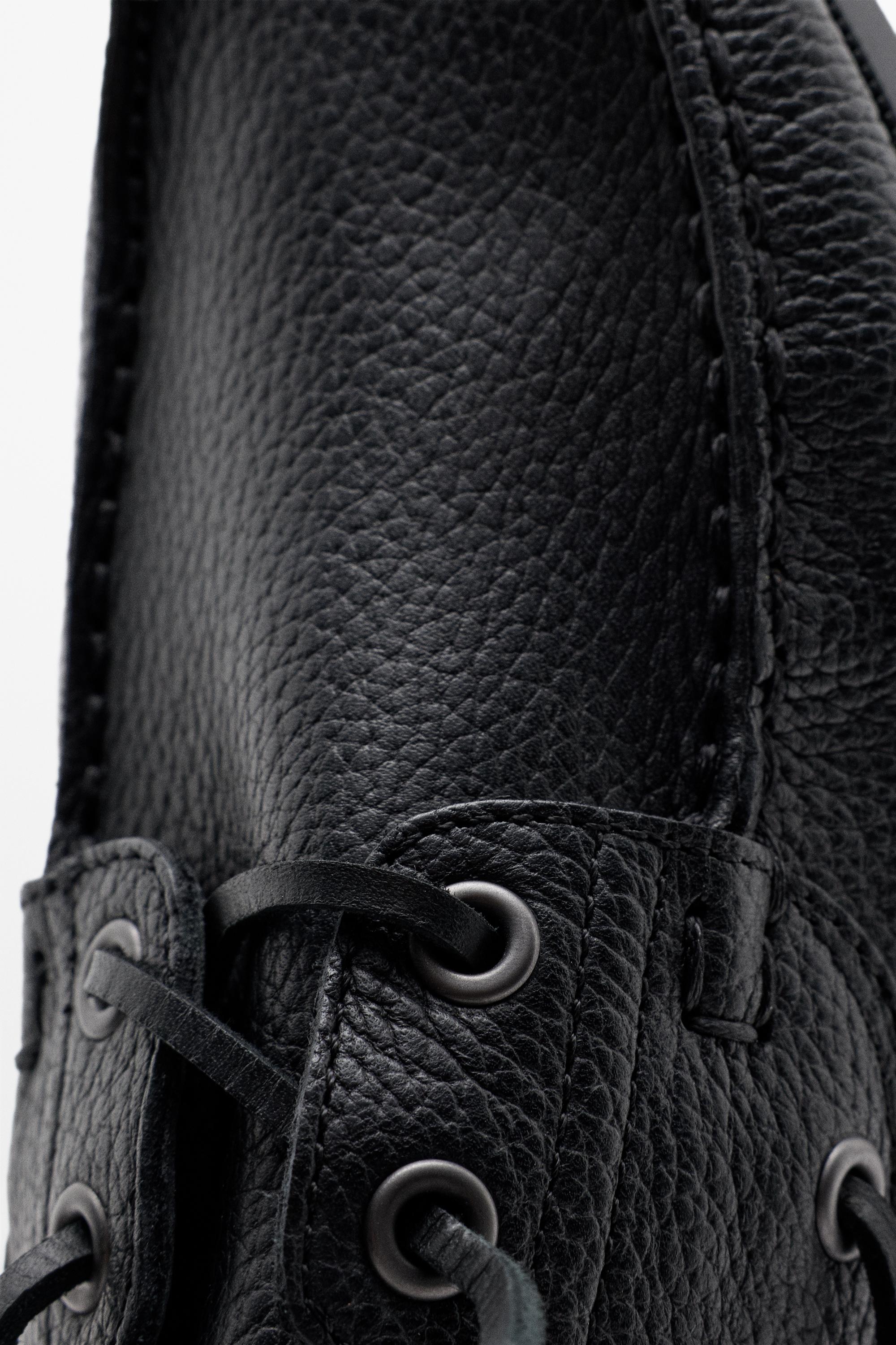Leather boat shoe — BLACK