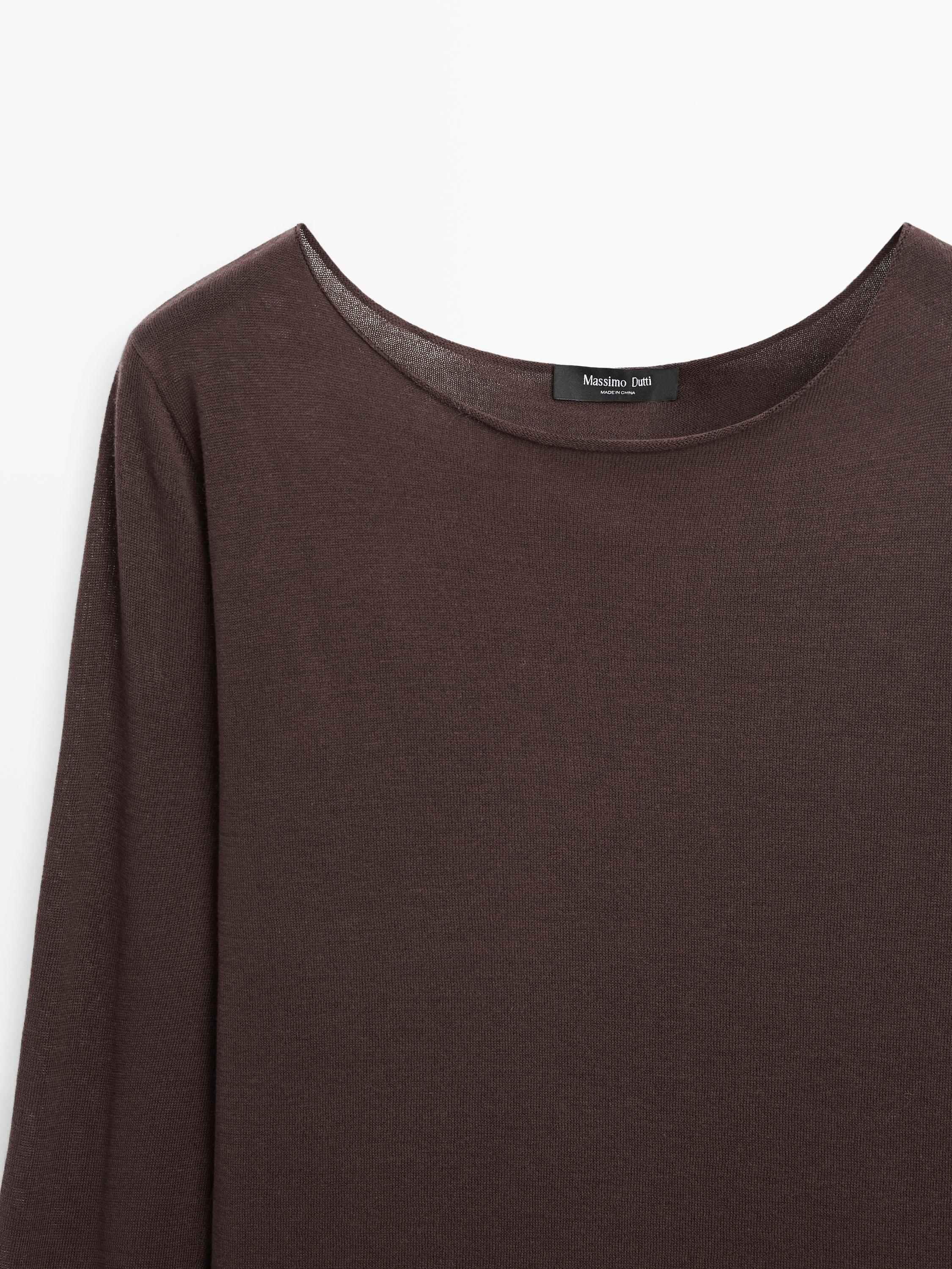 Long sleeve T-shirt with lace detail — BROWN