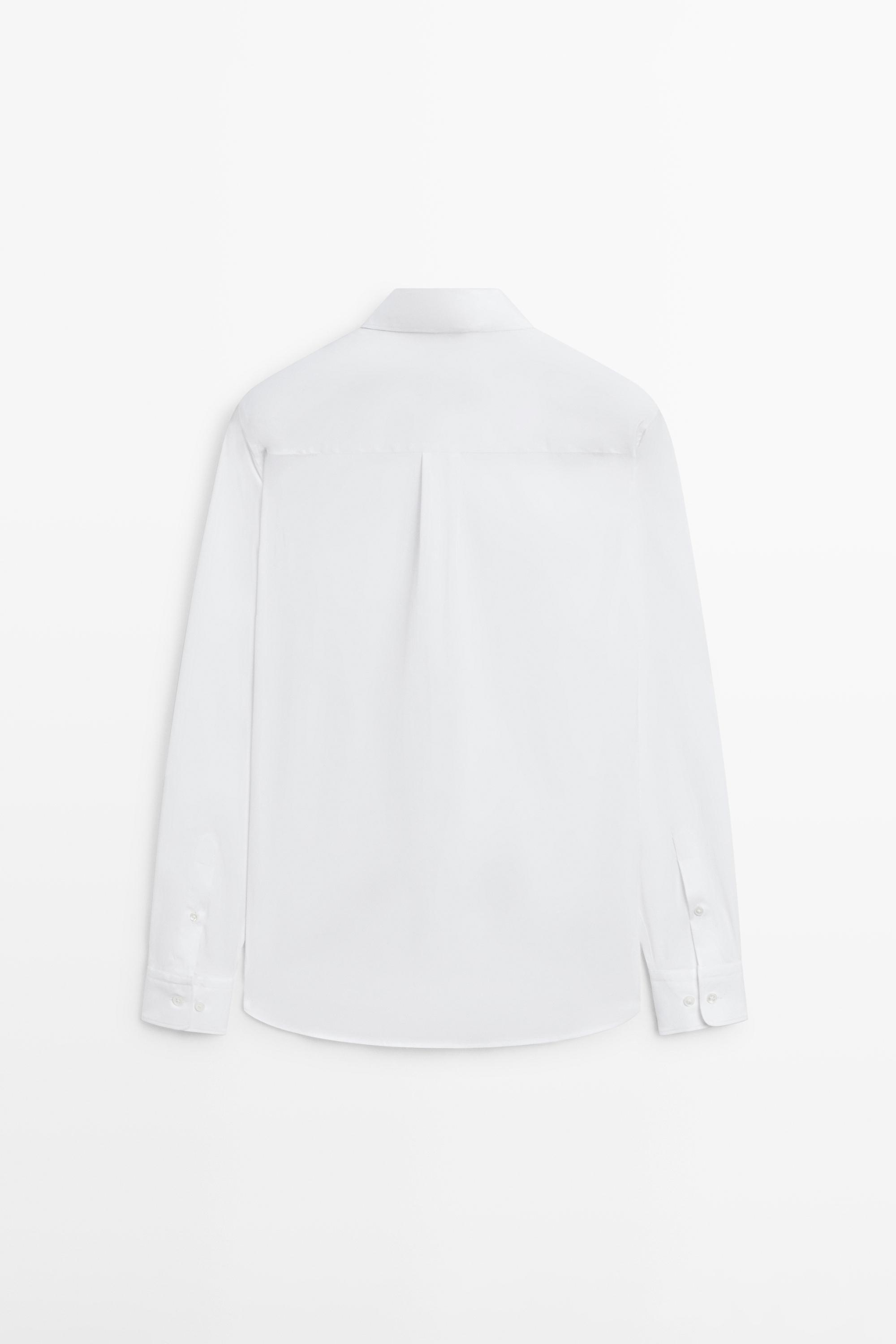 Slim fit stretch cotton blend shirt — WHITE