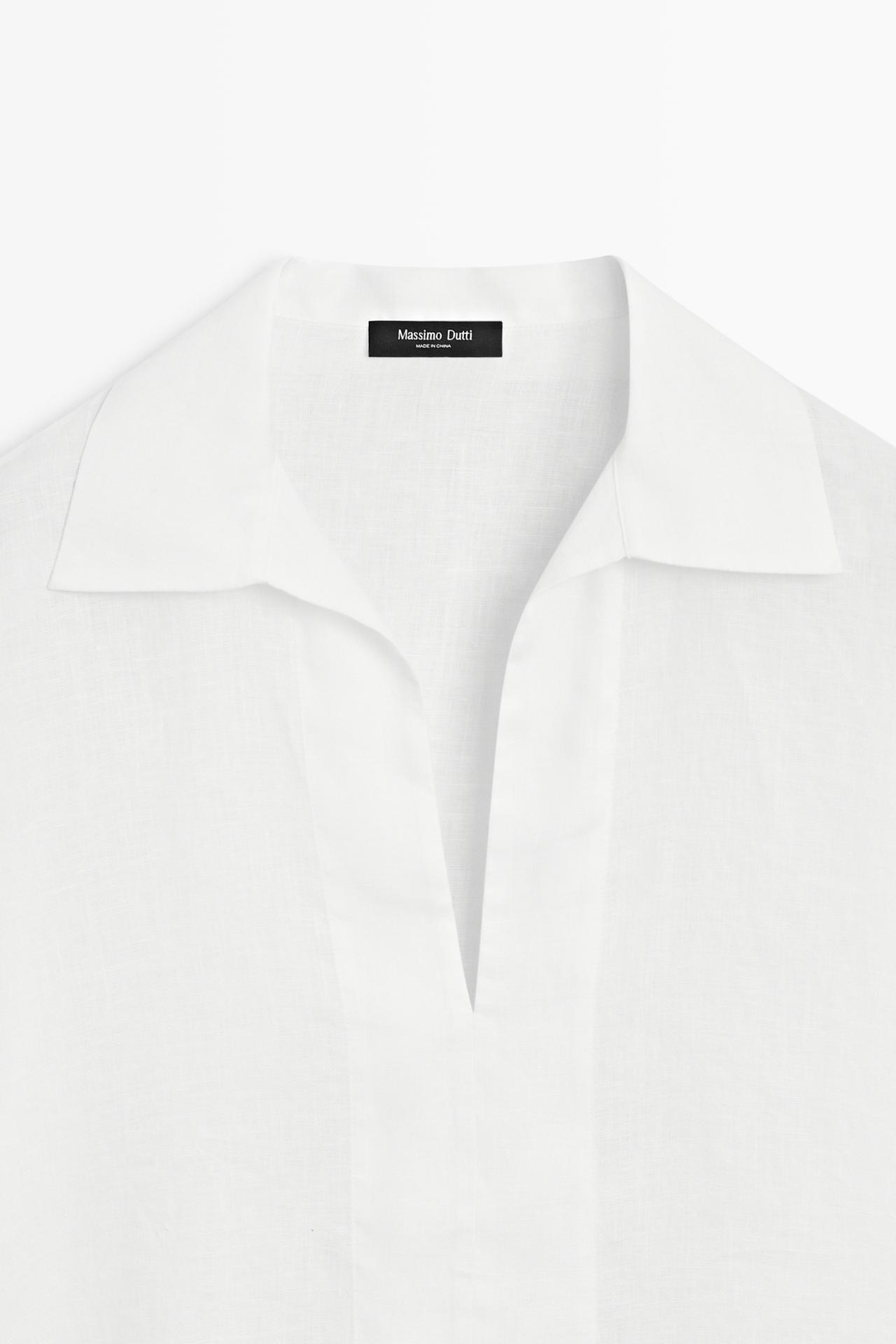 100% linen polo collar shirt — WHITE