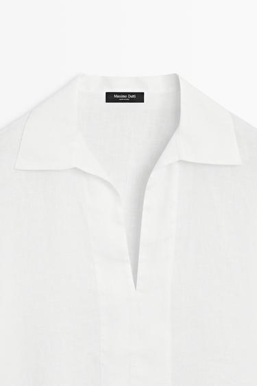 100% linen polo collar shirt — WHITE 9