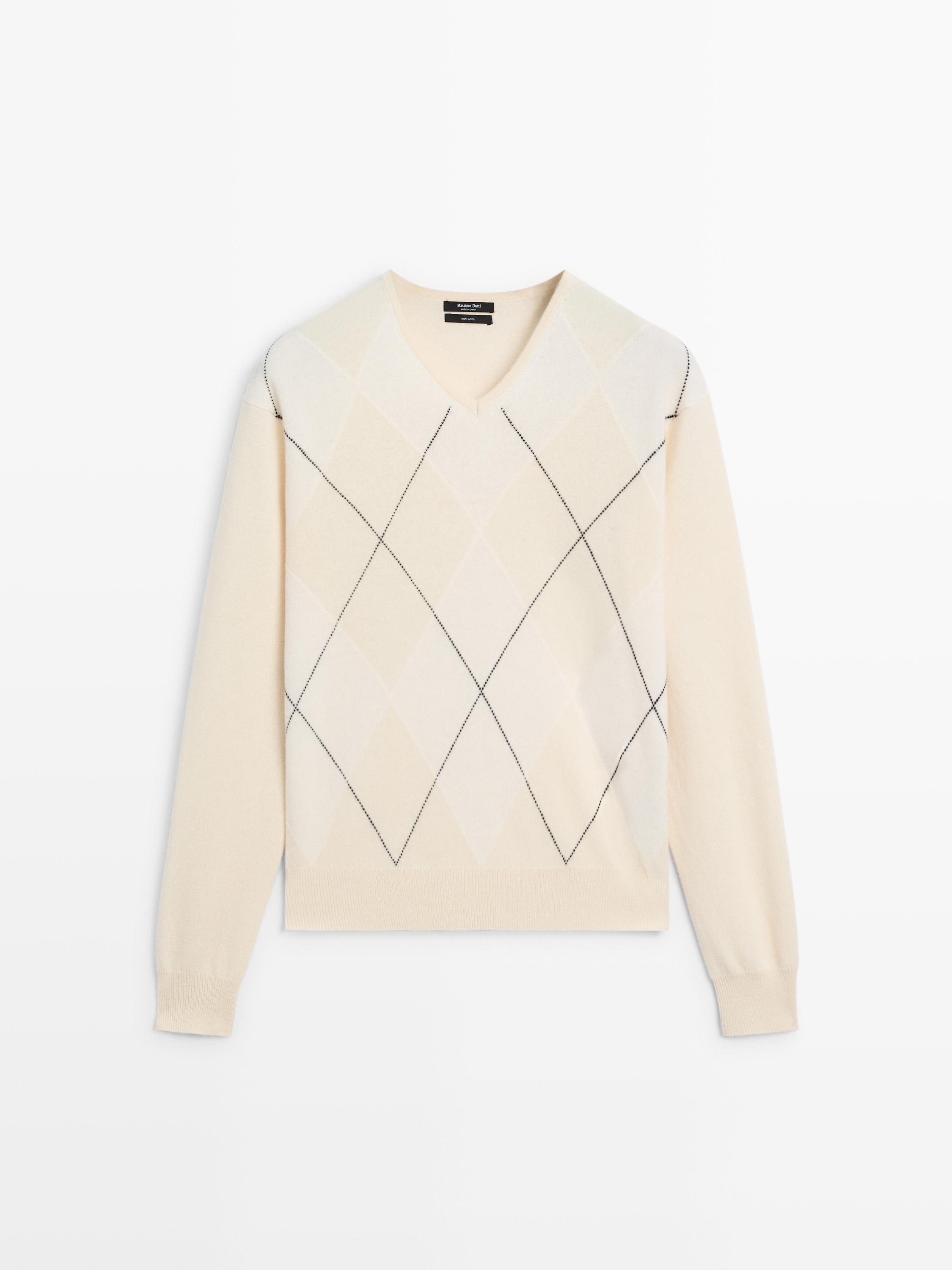 100% wool Argyle knit sweater