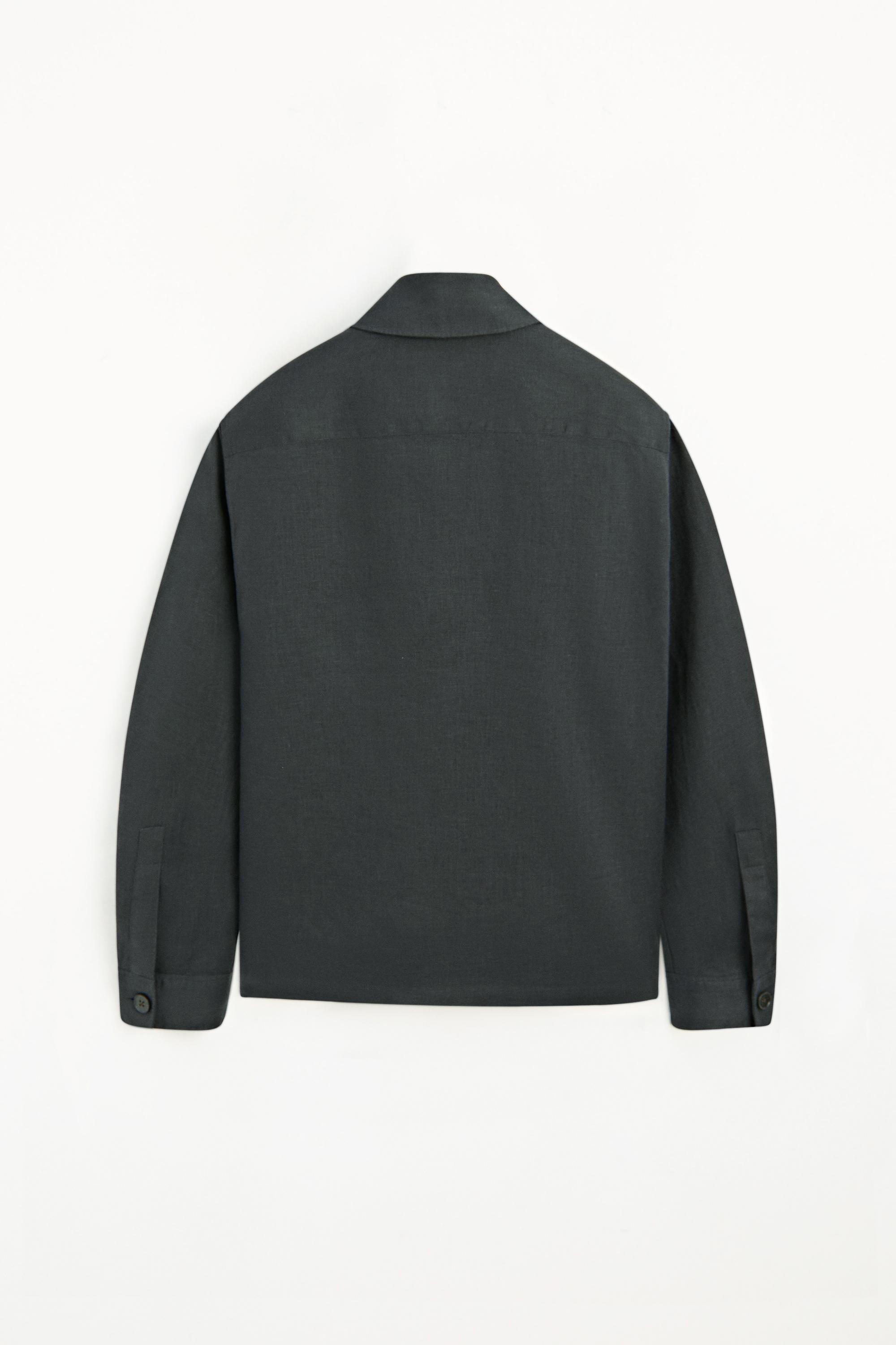 Total look linen overshirt with pockets — PETROL BLUE