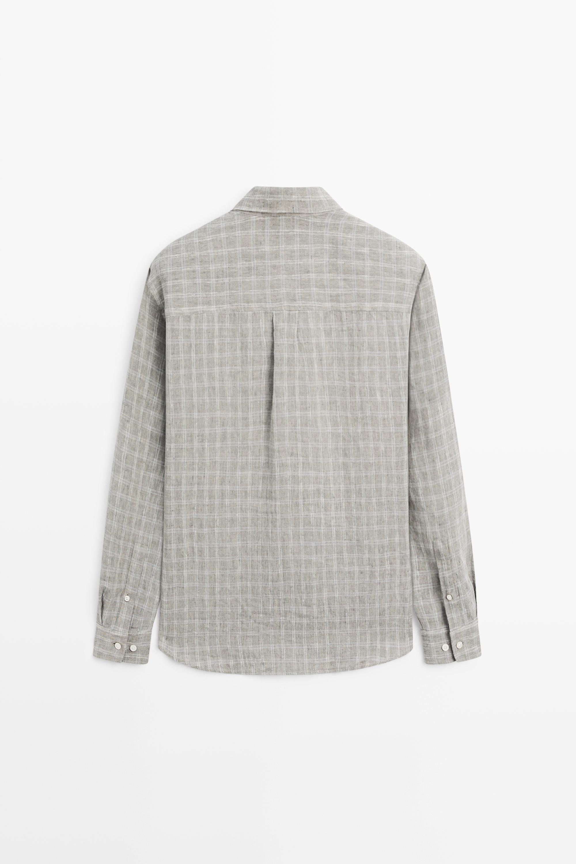 100% linen check shirt — GREY