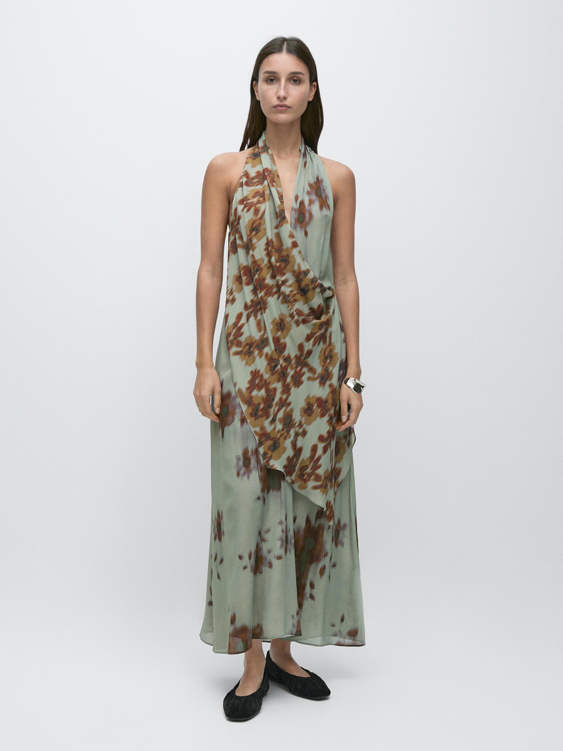 massimo dutti green maxi dress Massimo Dutti Long Sleeve Satin Dress