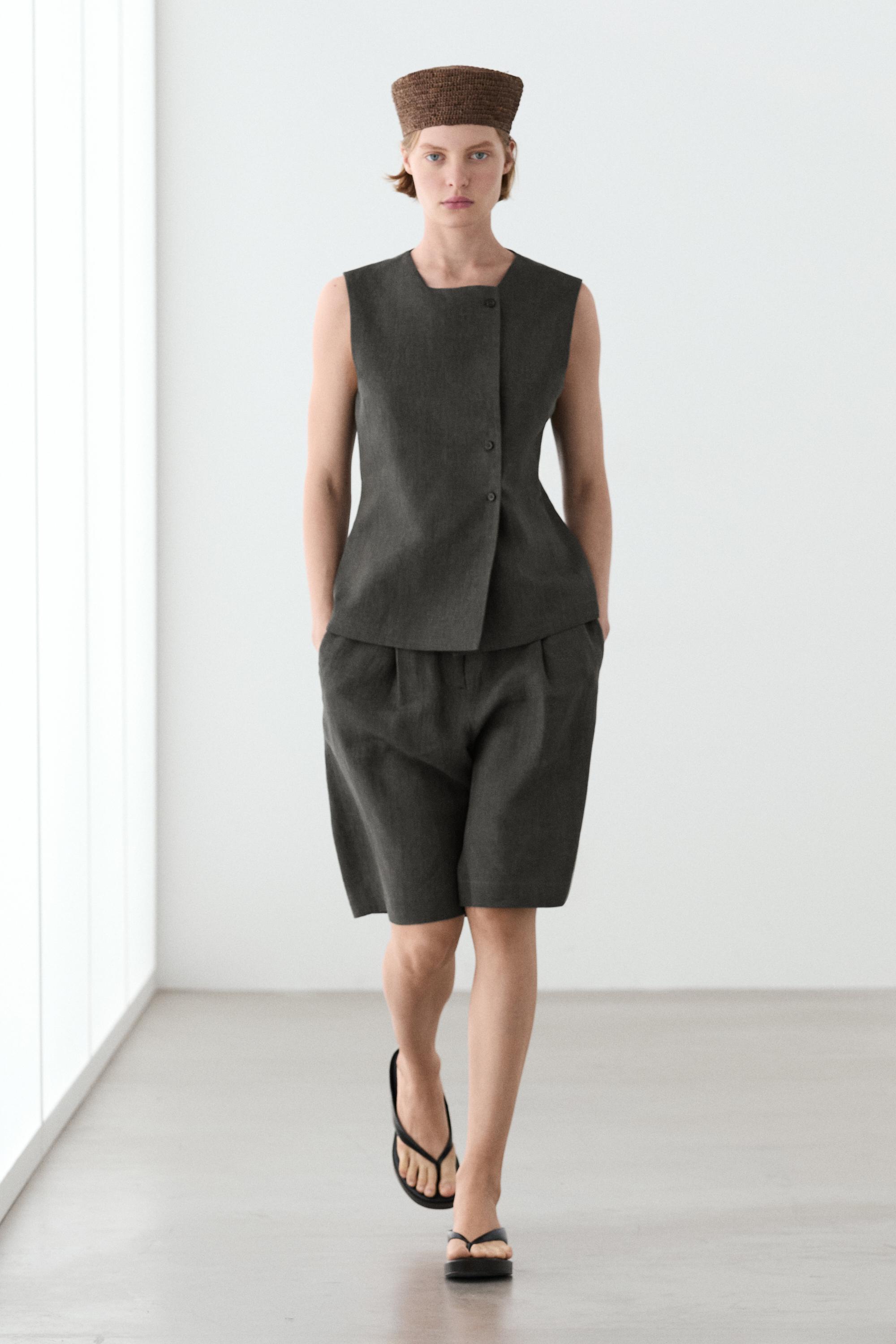 Lange Melange-Bermudas mit Leinenschnalle