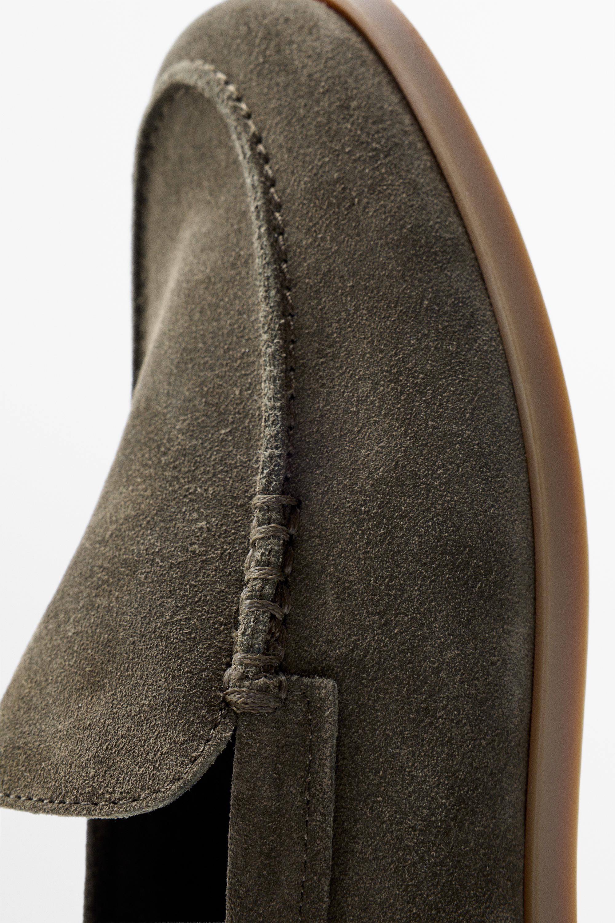 Soft split leather loafers — KHAKI
