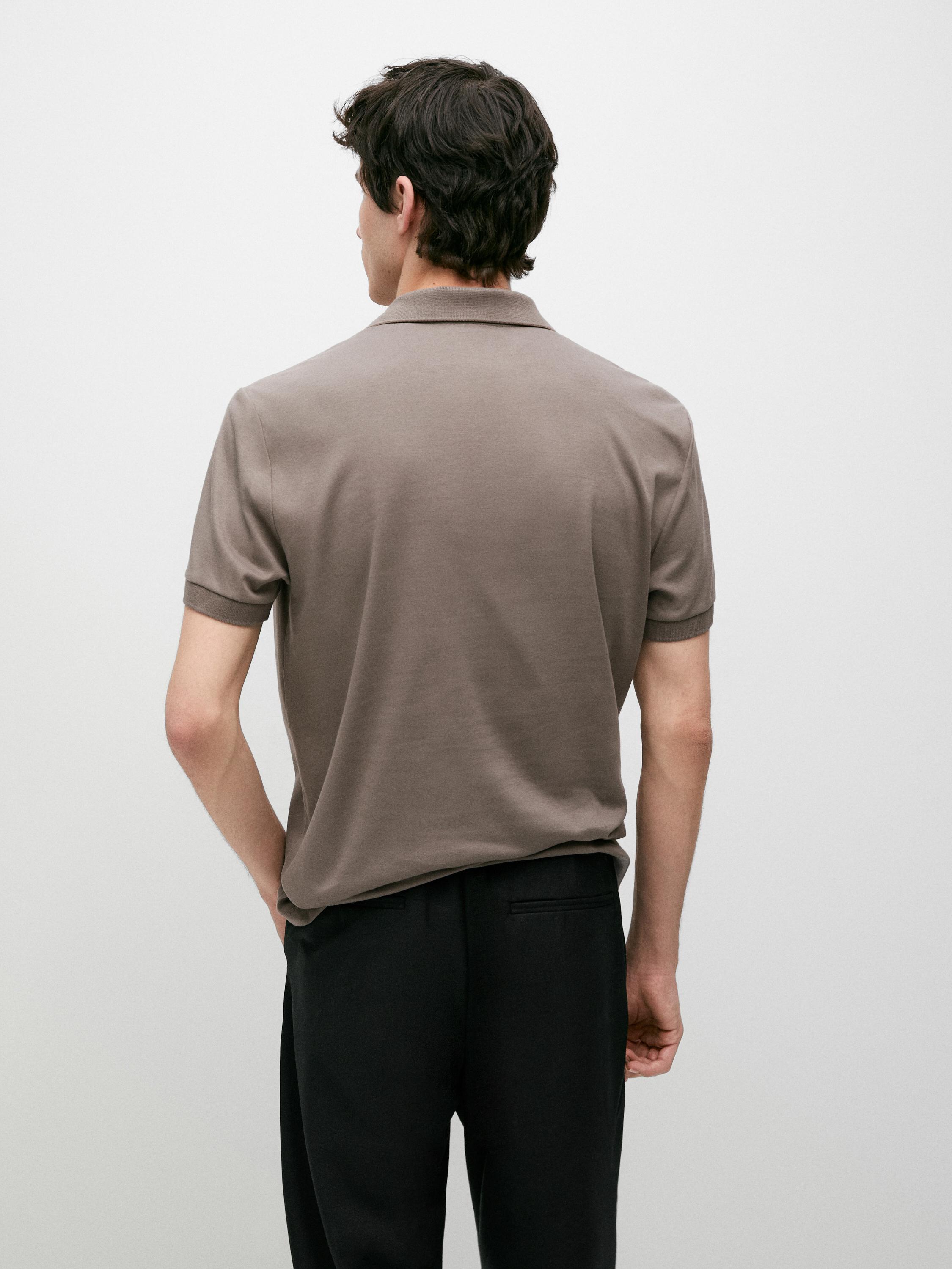 Cotton blend short sleeve polo shirt — MINK