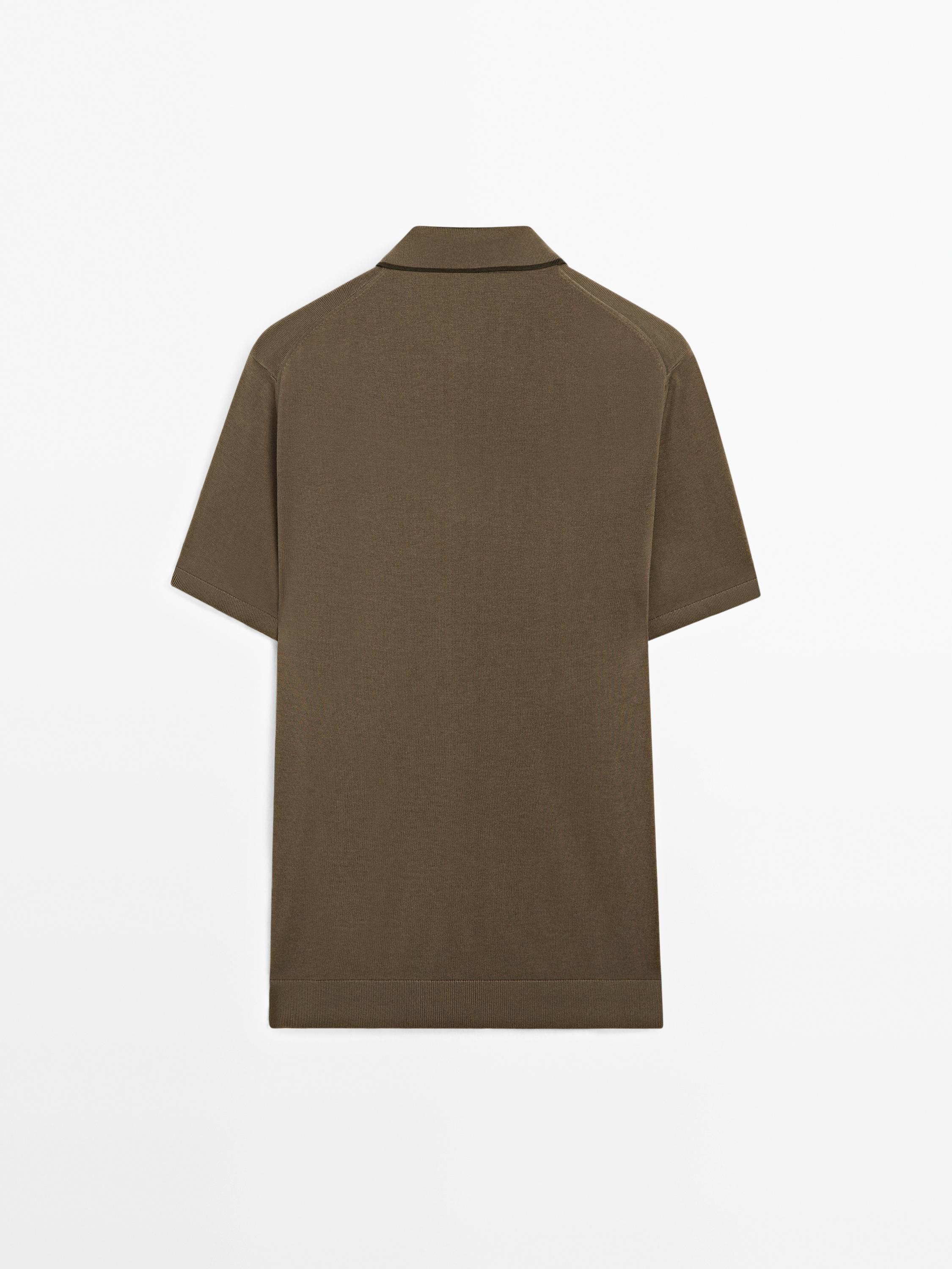 Knit polo shirt with coloured collar detail