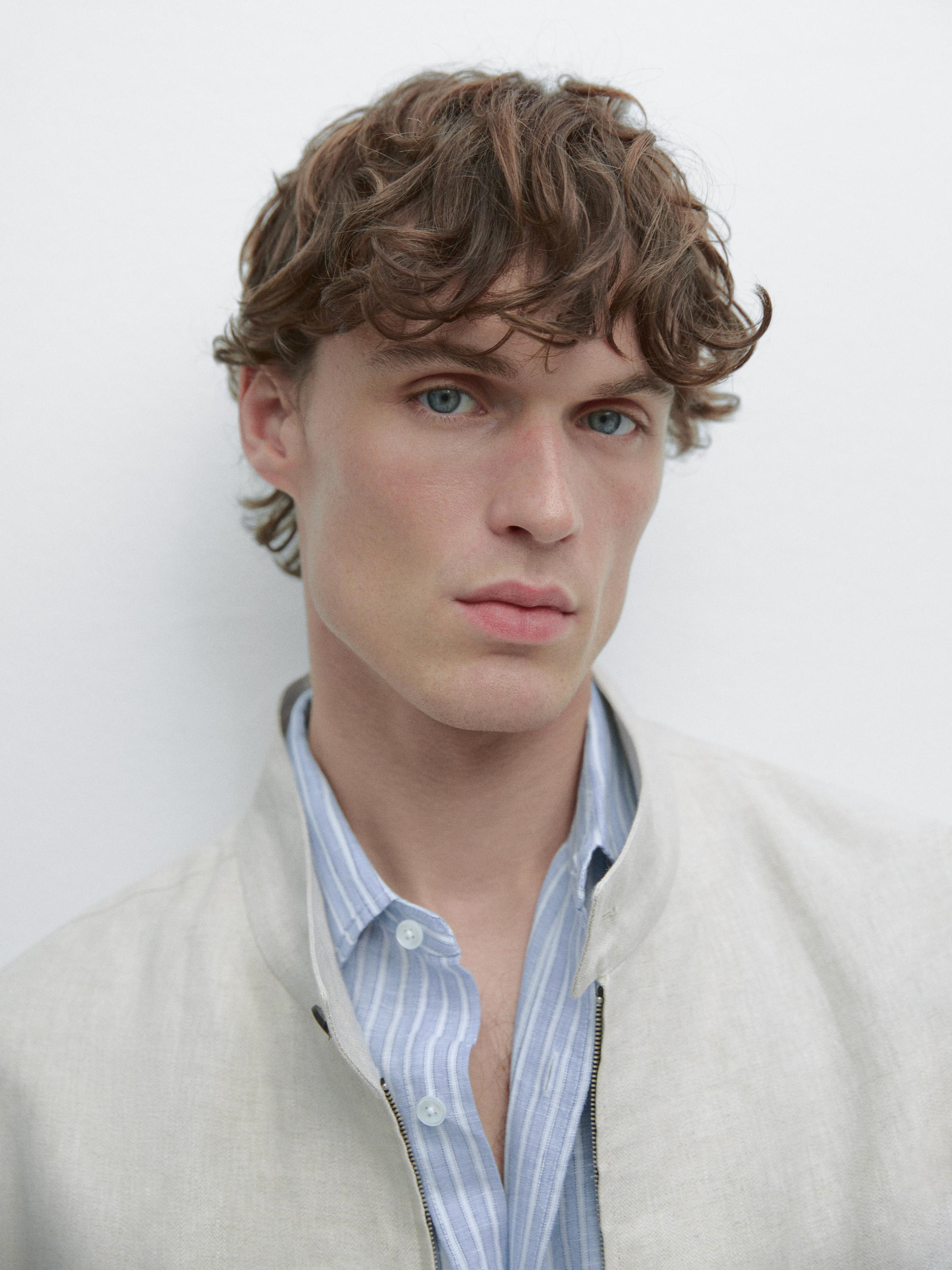 Regular fit striped linen shirt — Light Blue