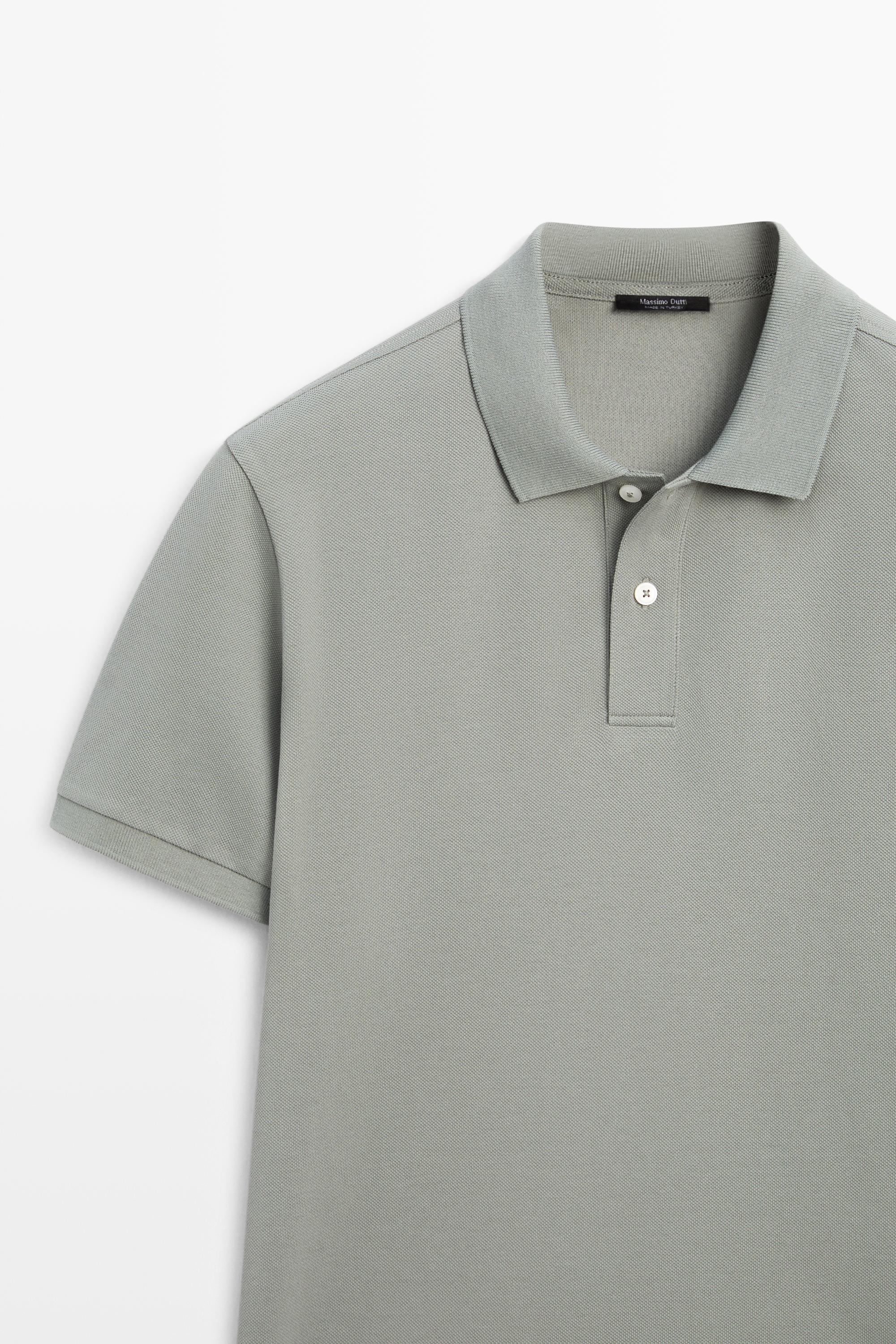 Micro-textured cotton piqué polo shirt — Sea green