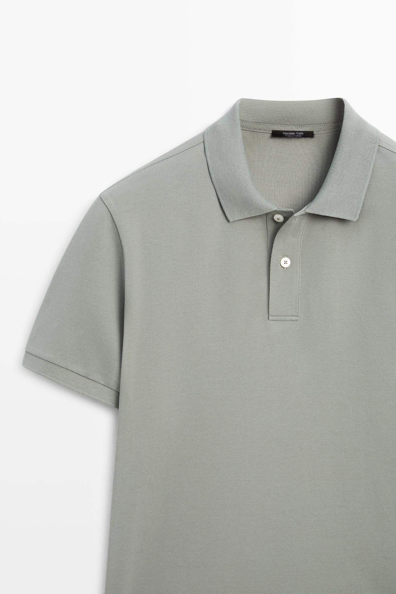 Micro-textured cotton piqué polo shirt — Sea green
