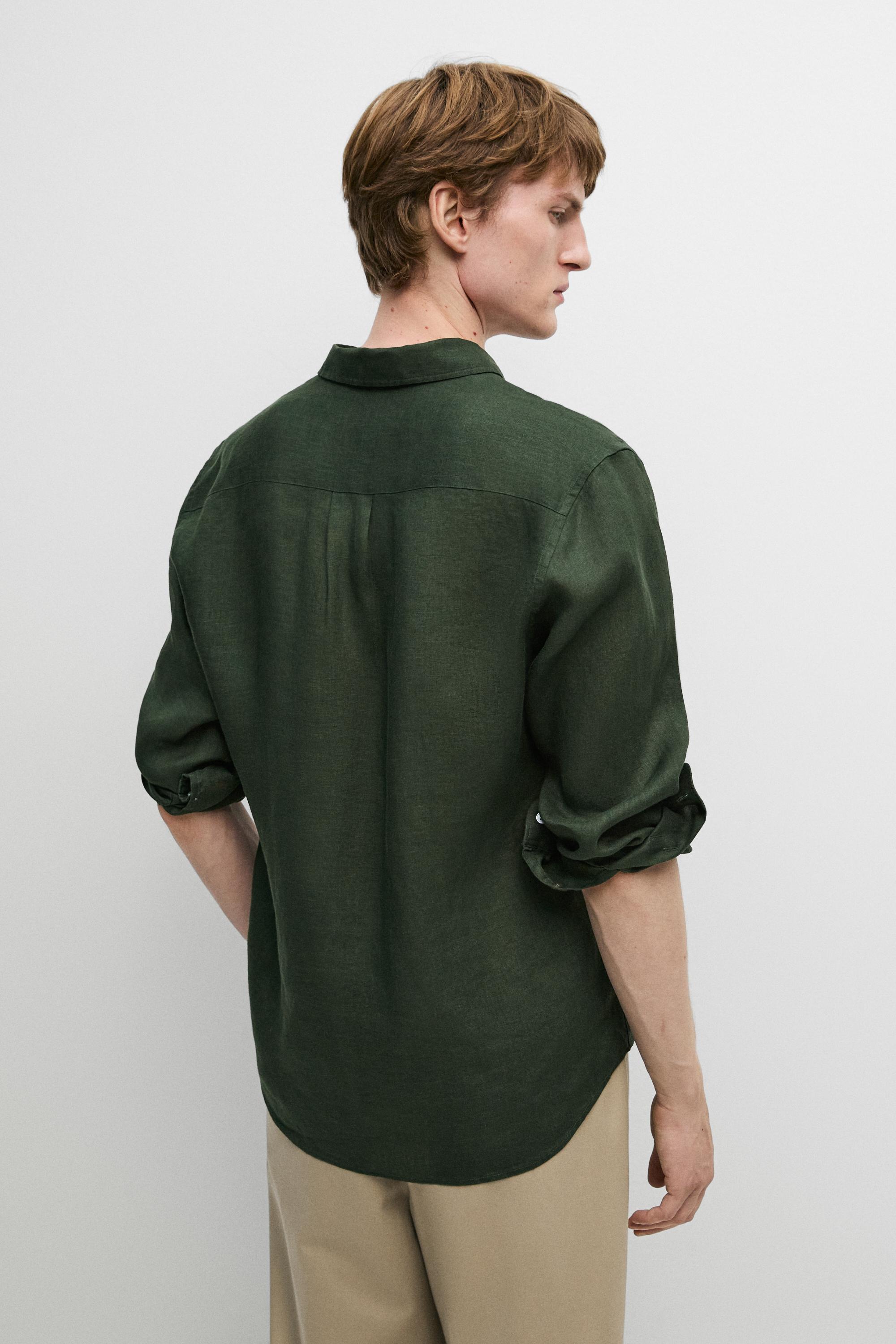 100% linen regular fit shirt — BLUISH GREEN
