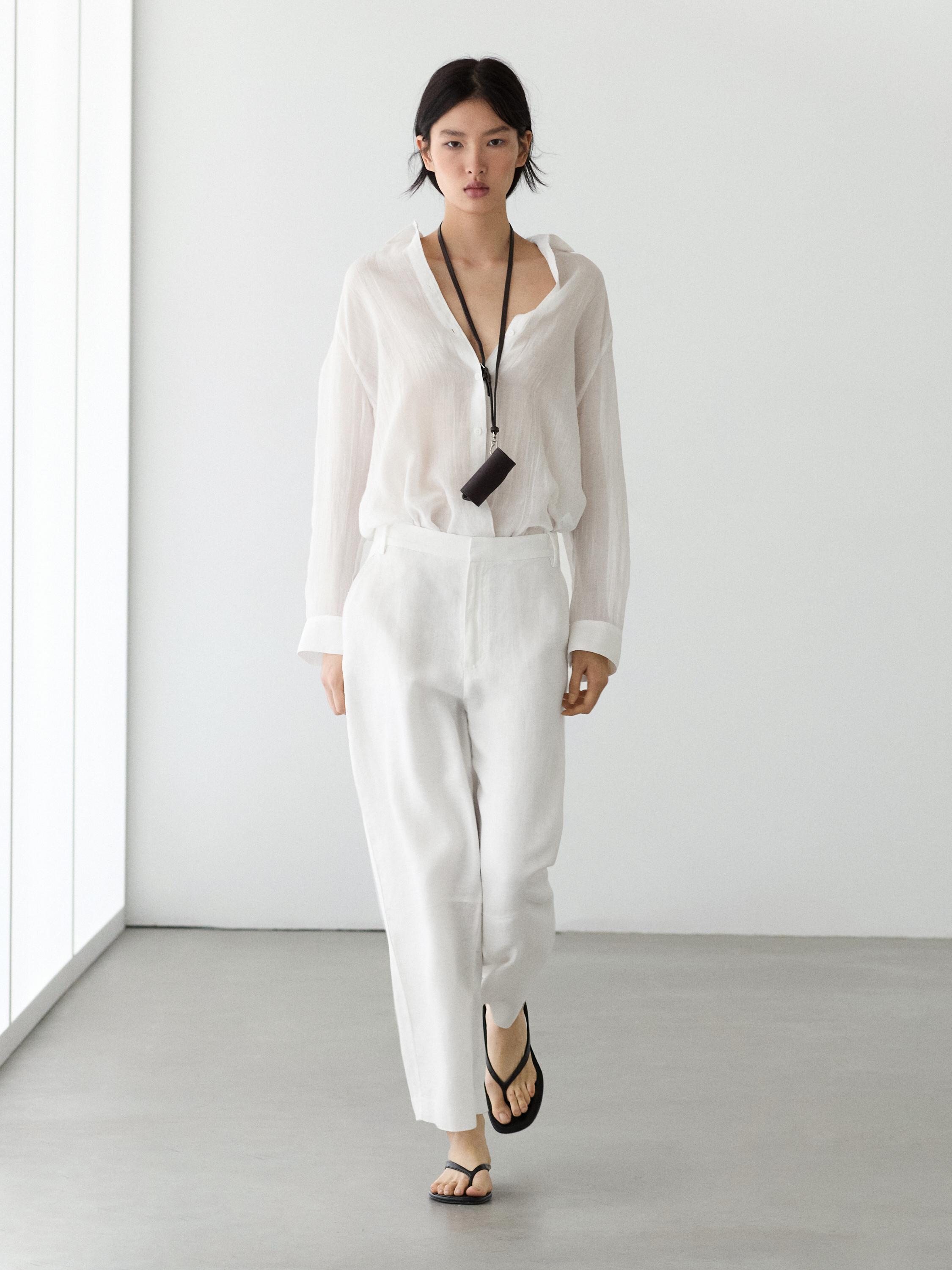 Flowing shirt with shirt collar — WHITE