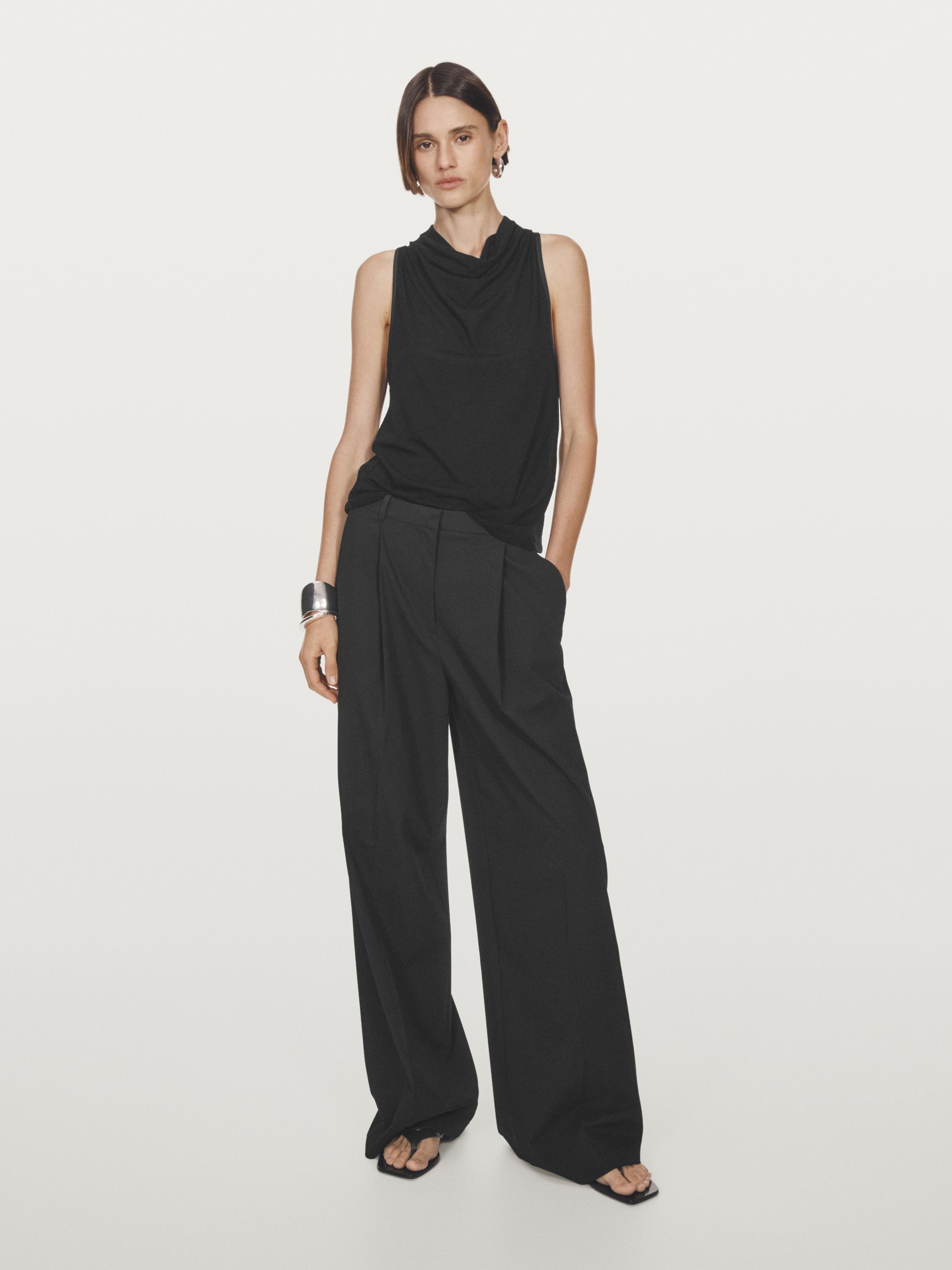 Darted wide-leg trousers