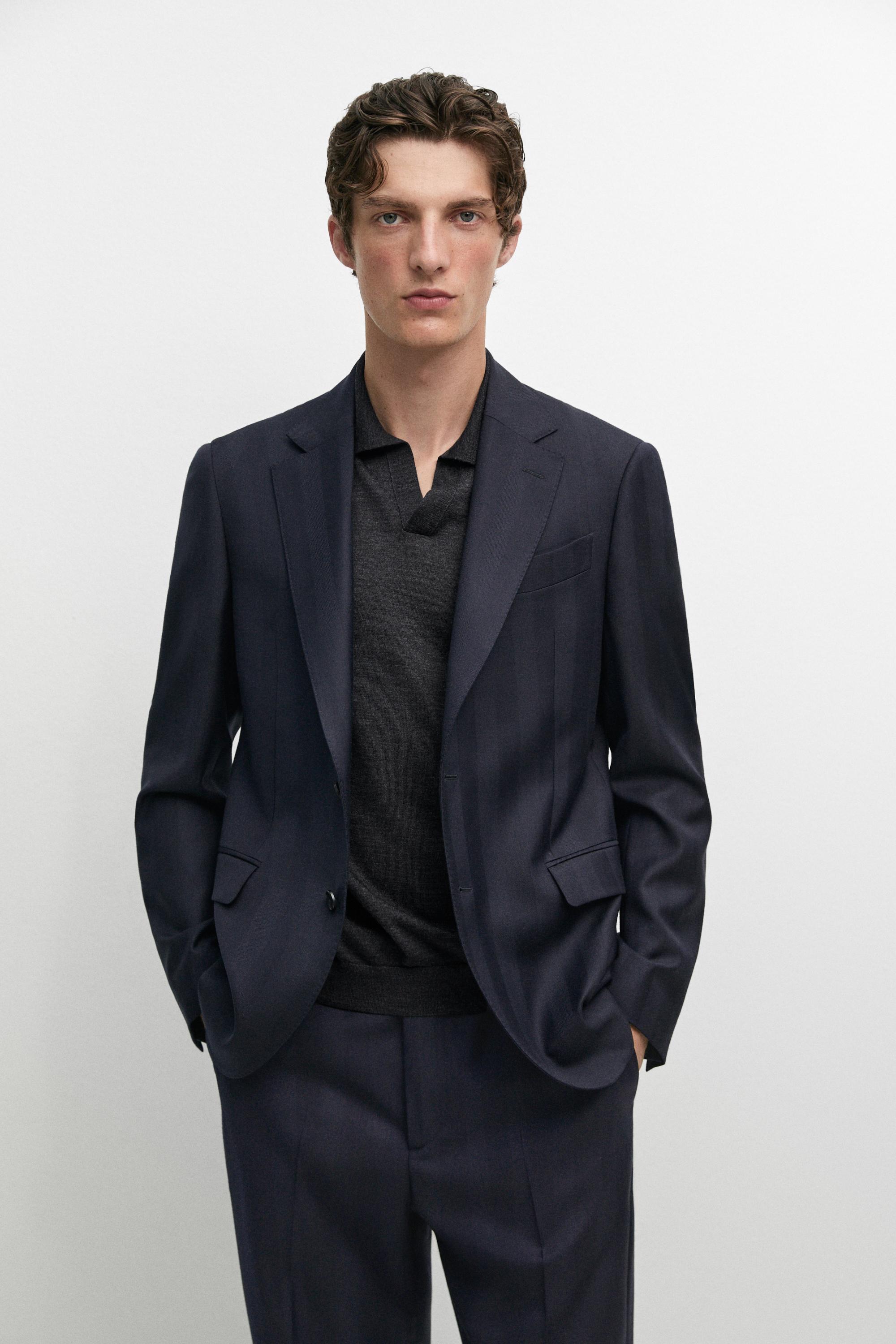 Herringbone suit blazer — NAVY BLUE