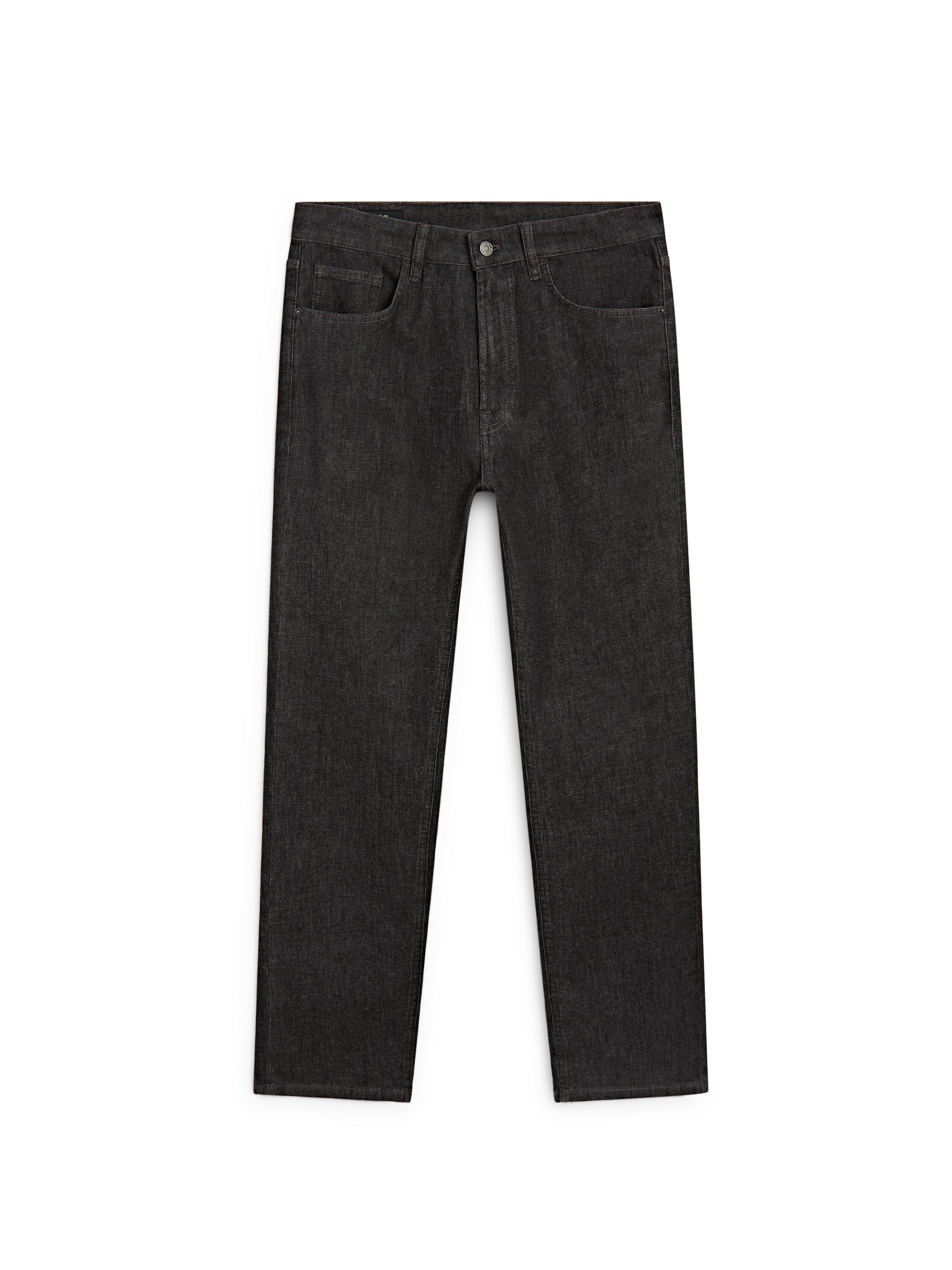 Lightweight tapered fit denim-effect trousers — BLACK