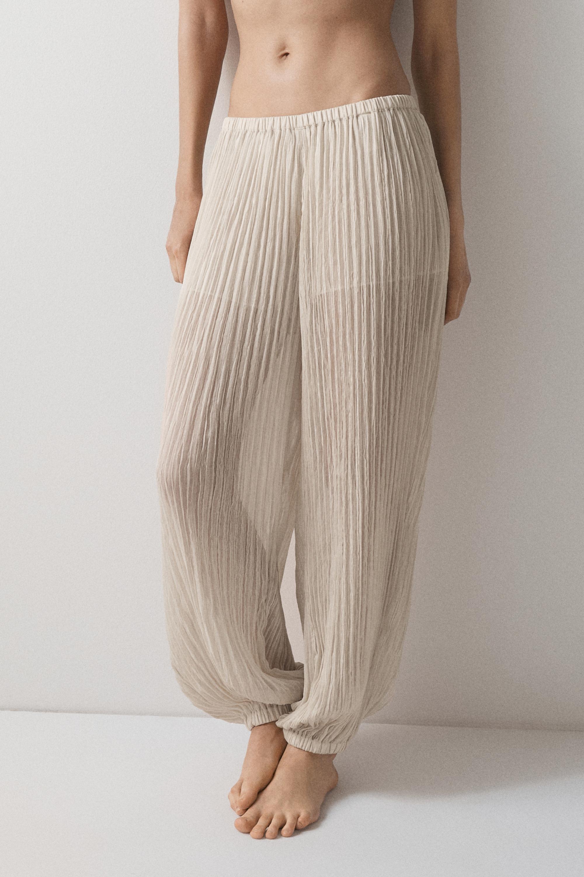 Sarouel trousers with pleated detail — CREAM