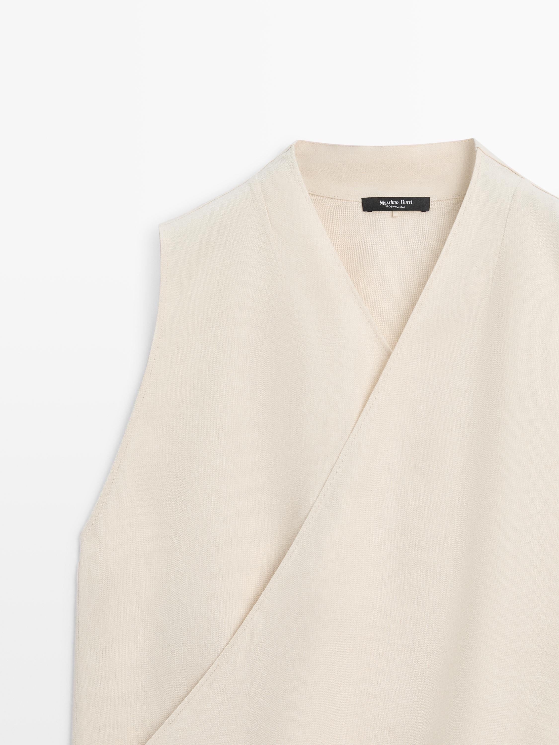 Keten karışımlı dökümlü kruvaze top