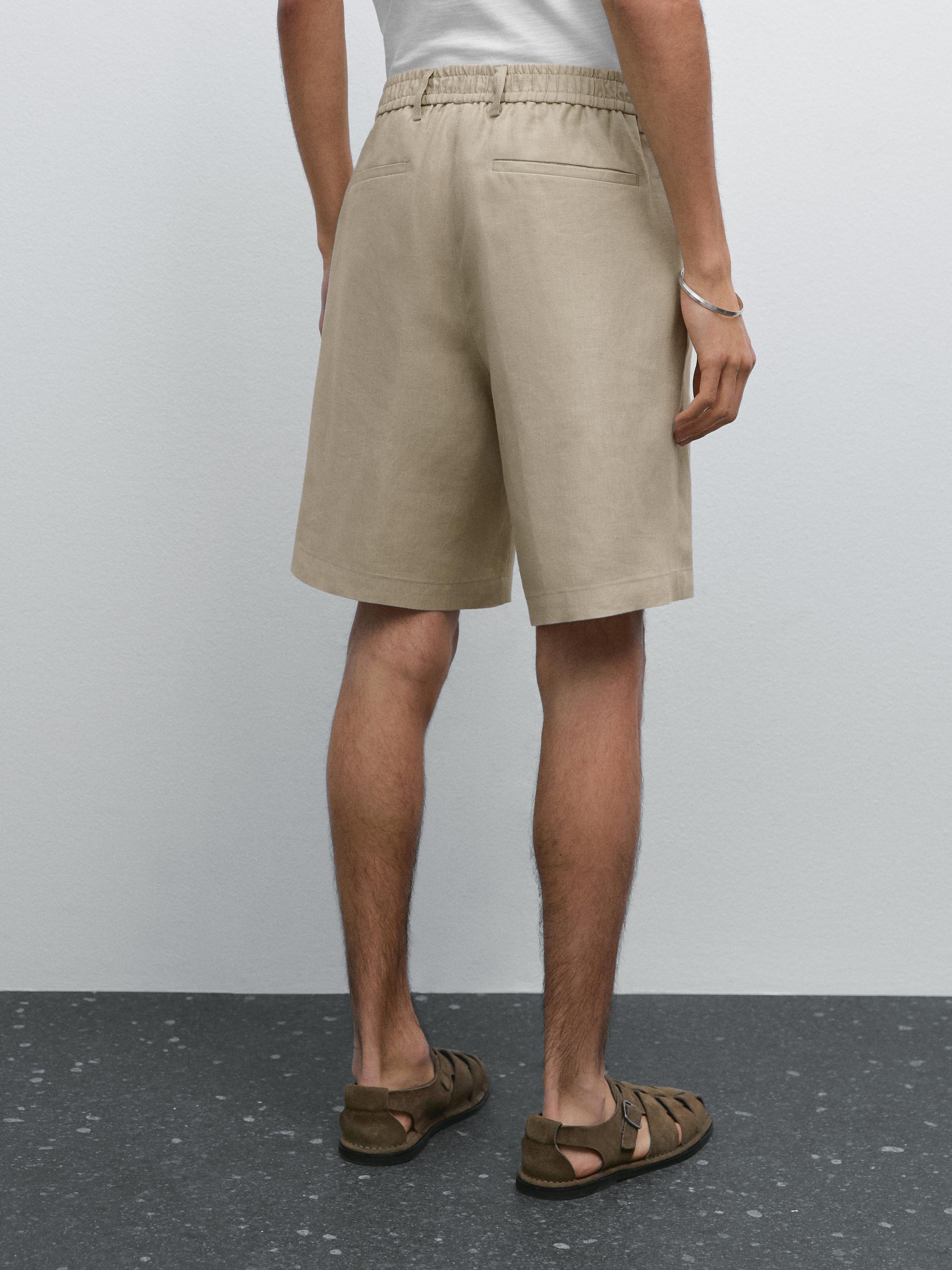 100% linen semi-jogger fit Bermuda shorts