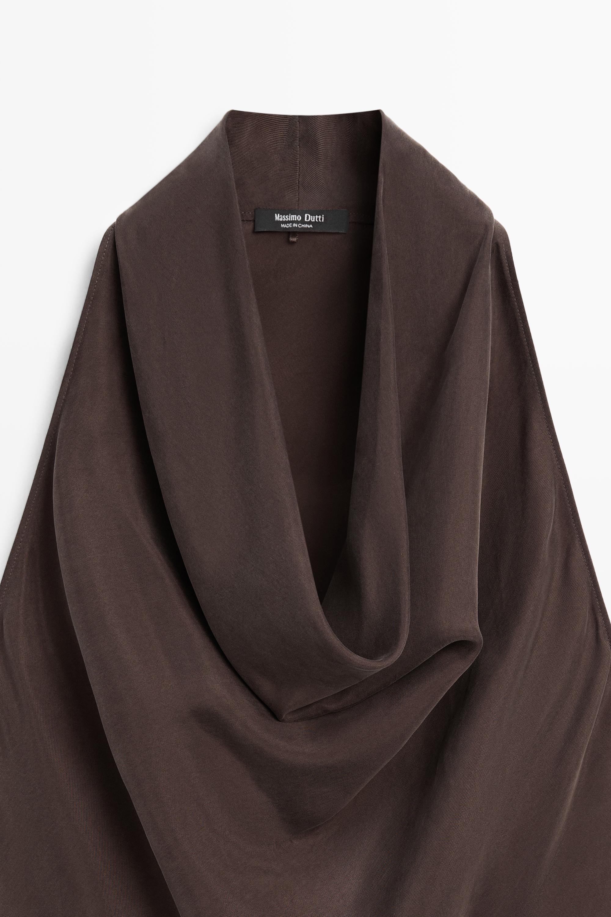 Draped neckline long dress — BROWN