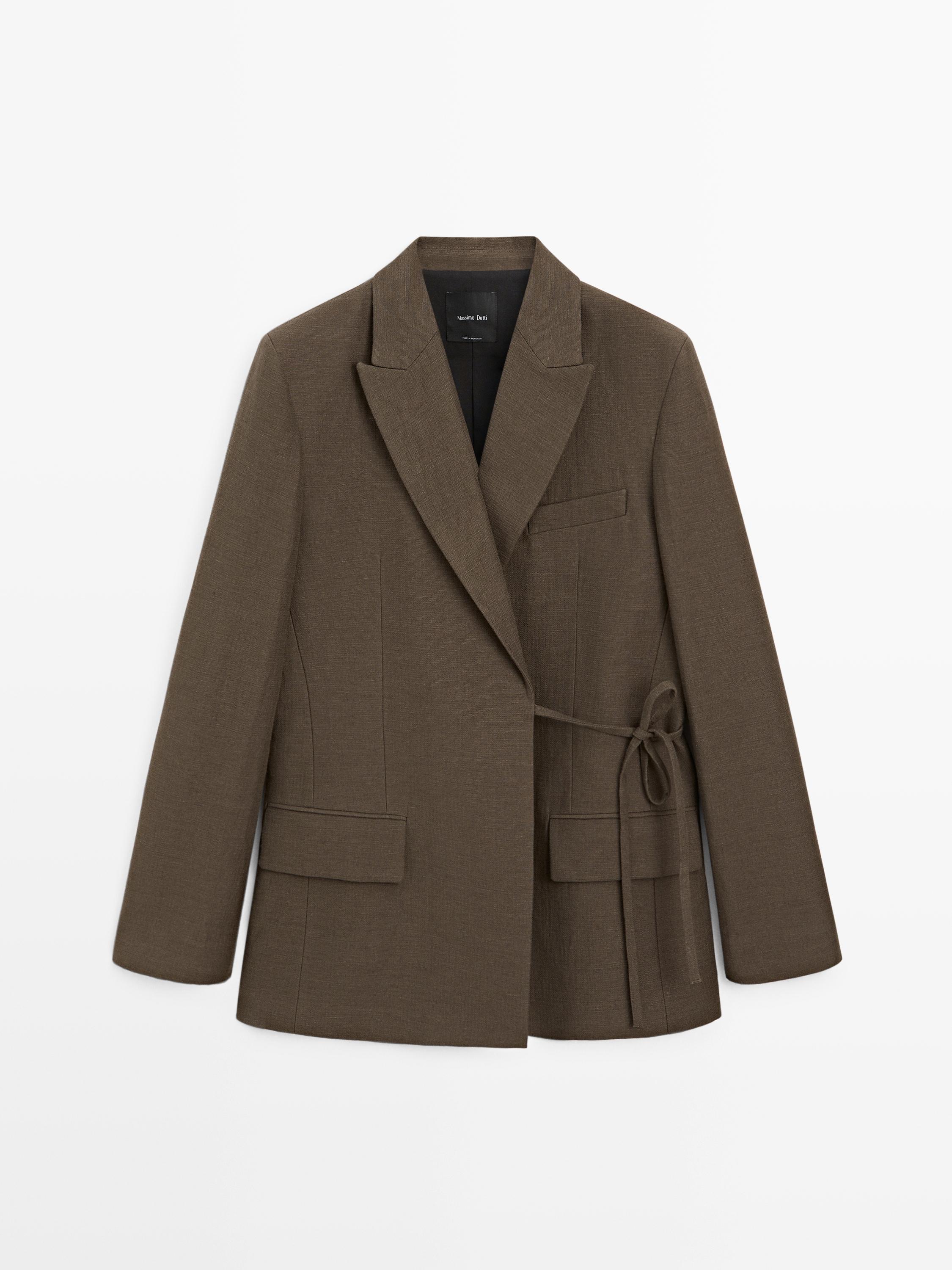 Double-breasted blazer van katoenmix met strik