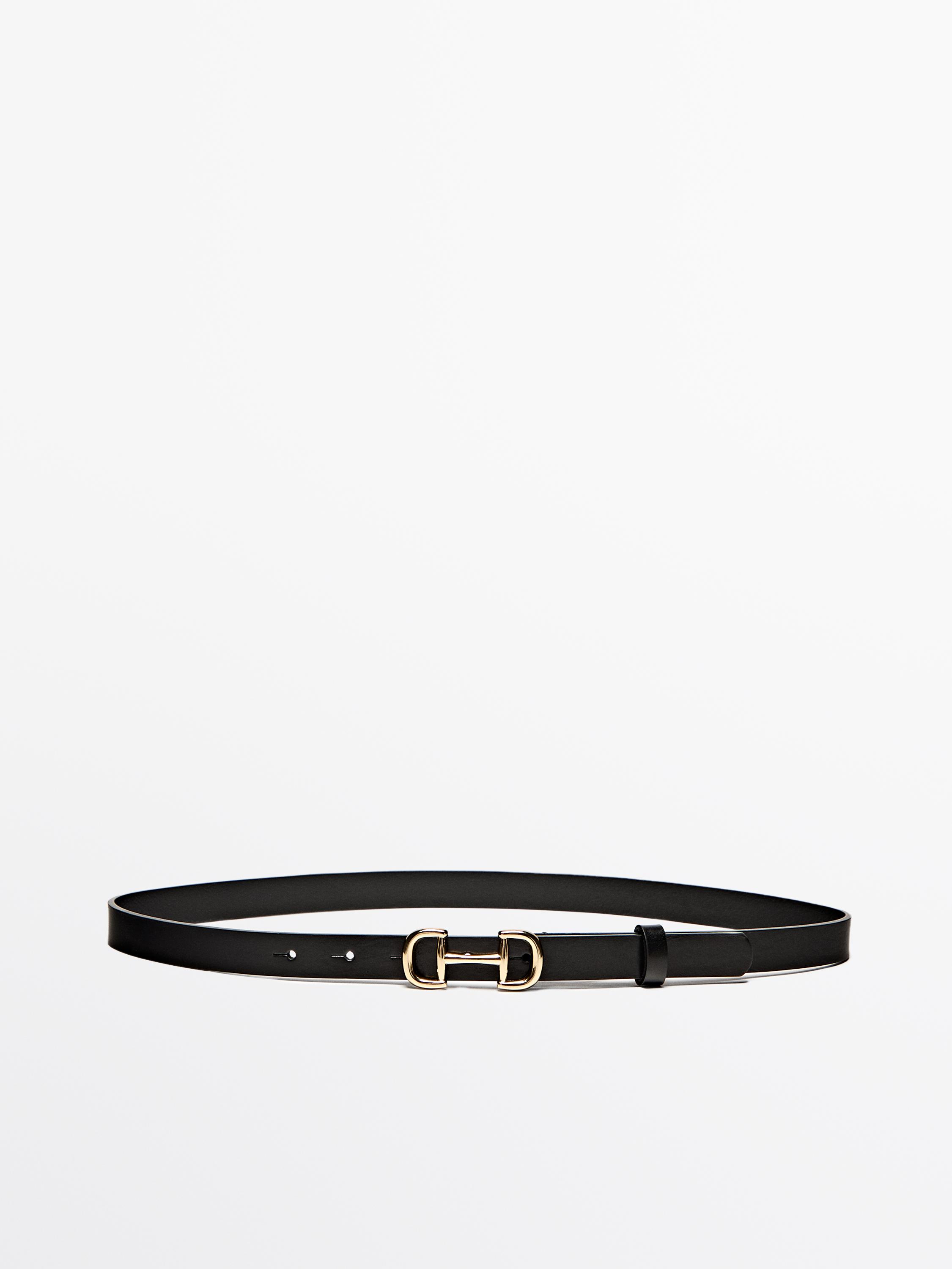 Leather belt with double buckle