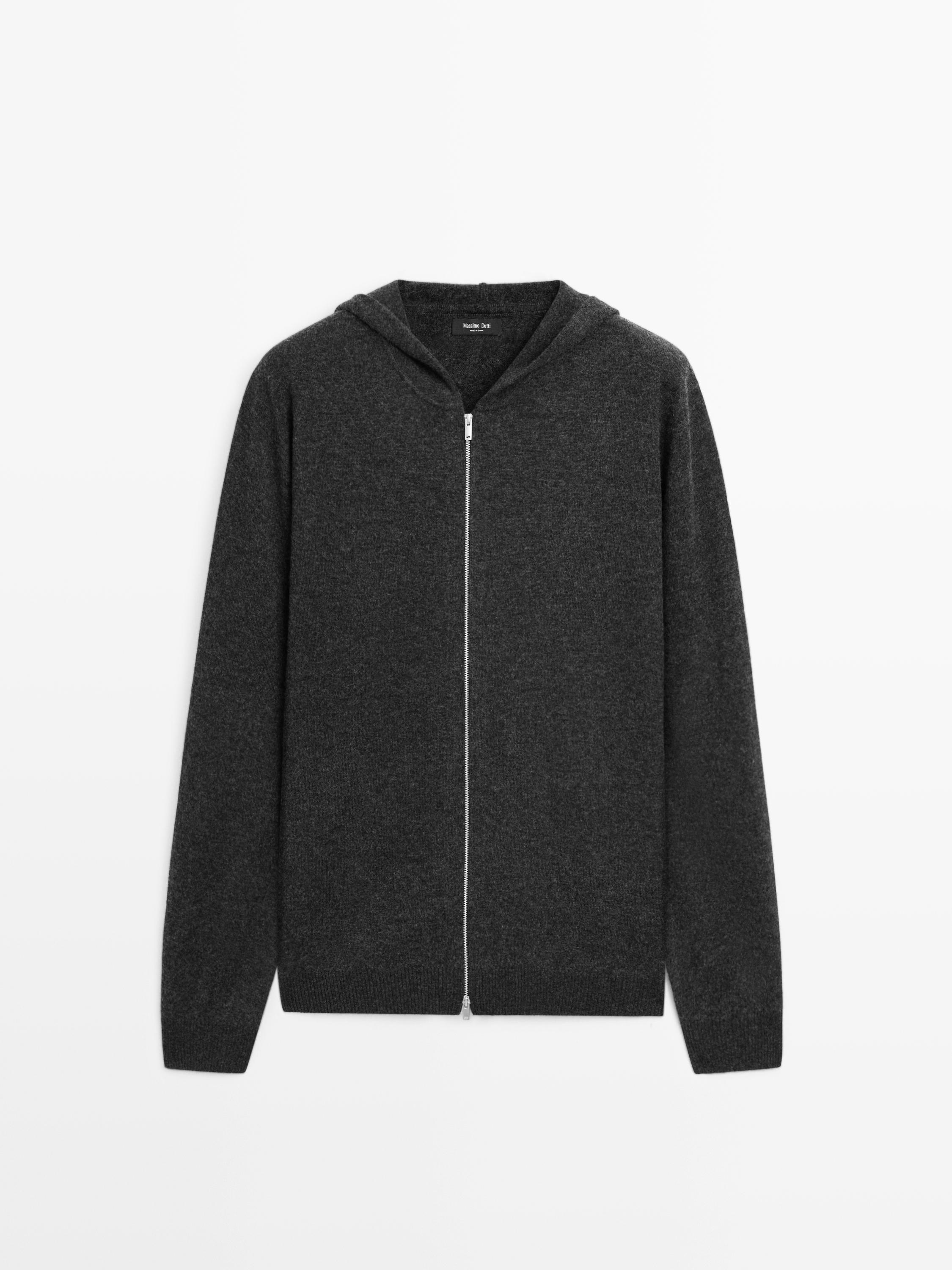 Zip-up knit cardigan with hood