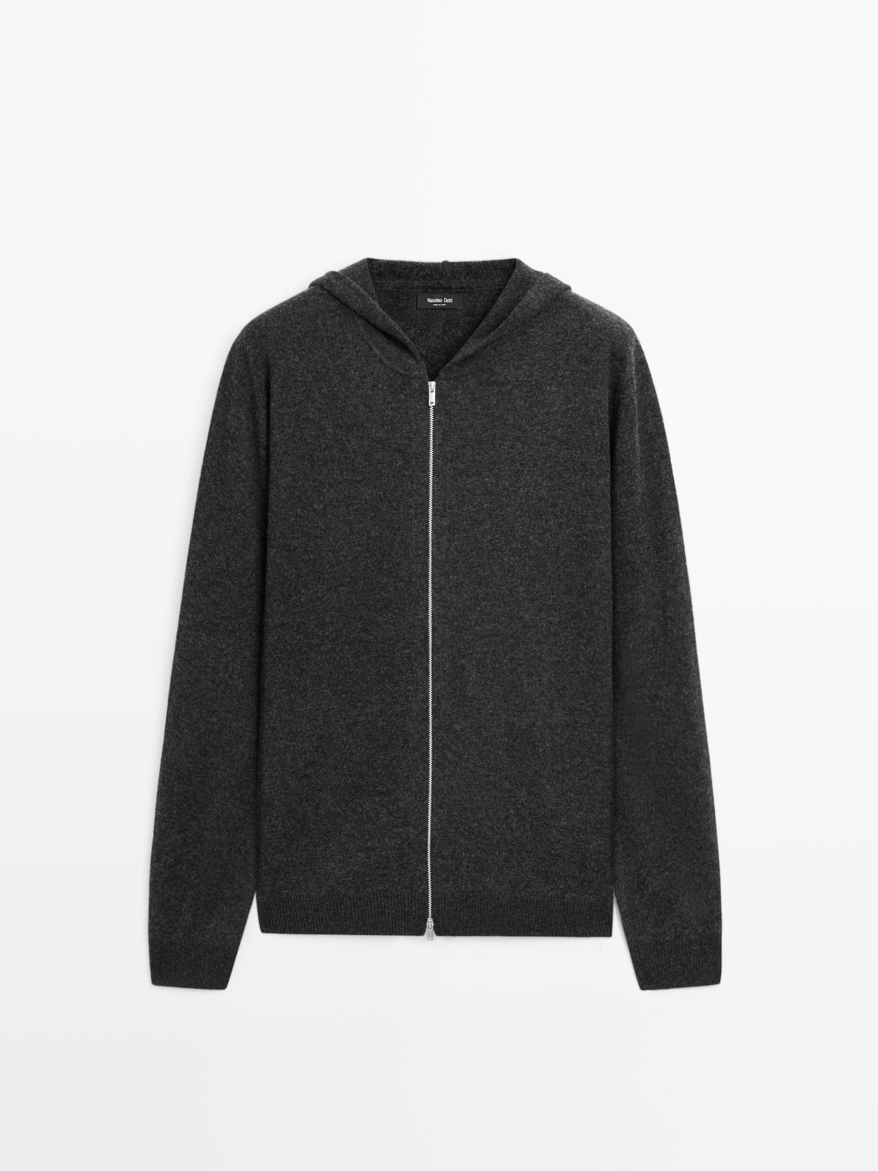 Massimo Dutti - Herre - Cardigan I Strik Med Lynlåslukning Og Hætte - Kulgrå - Xl