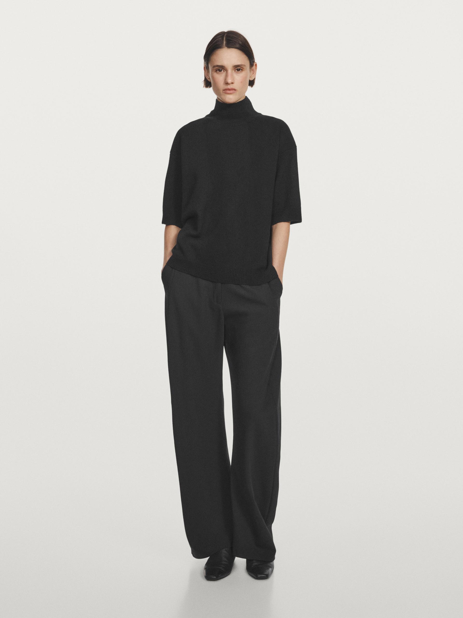 Pull En Maille 100 % Laine À Manches Courtes - Noir - M - Massimo Dutti - Femme