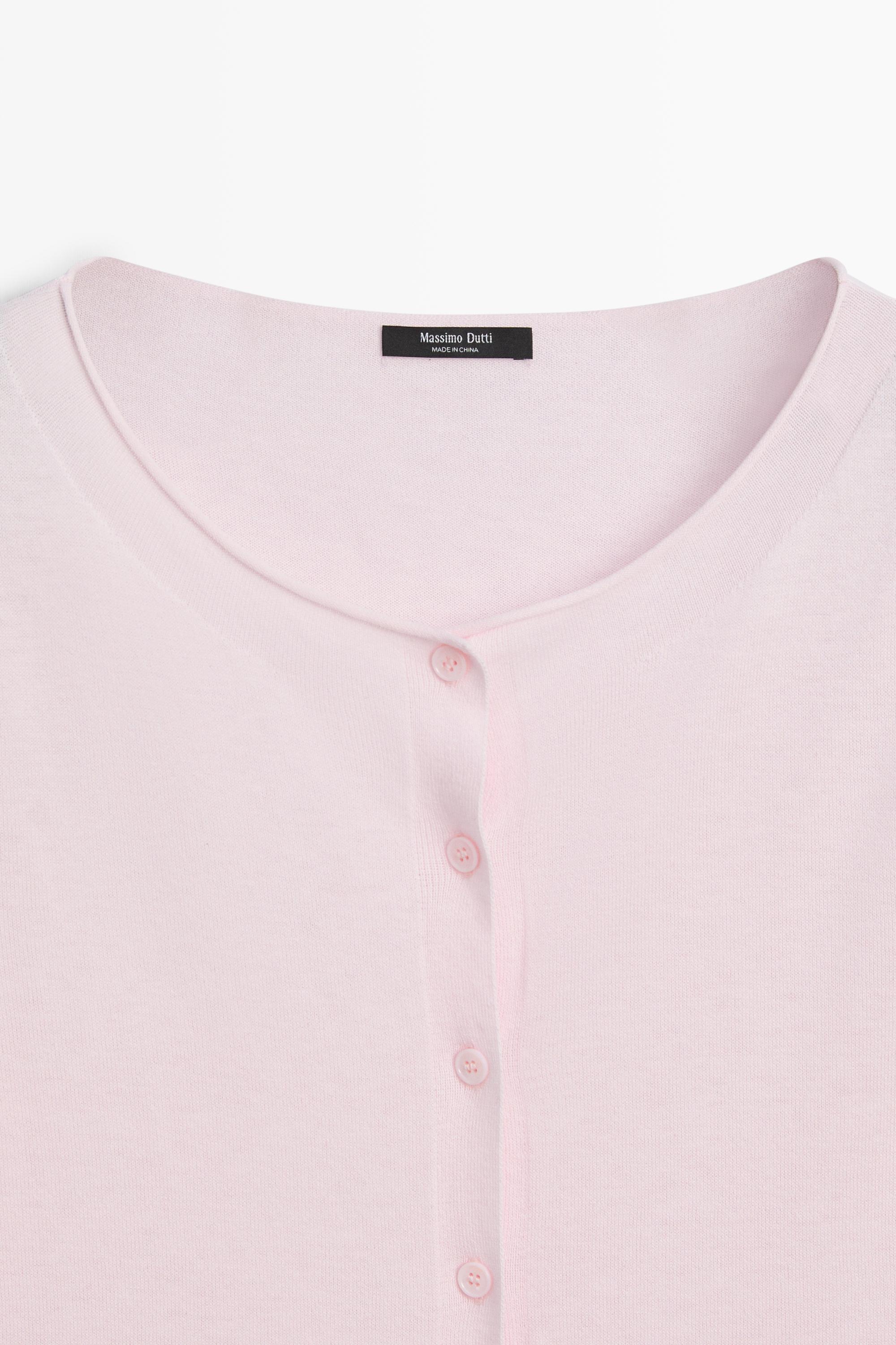 Cotton blend boat neck cardigan — PALE PINK