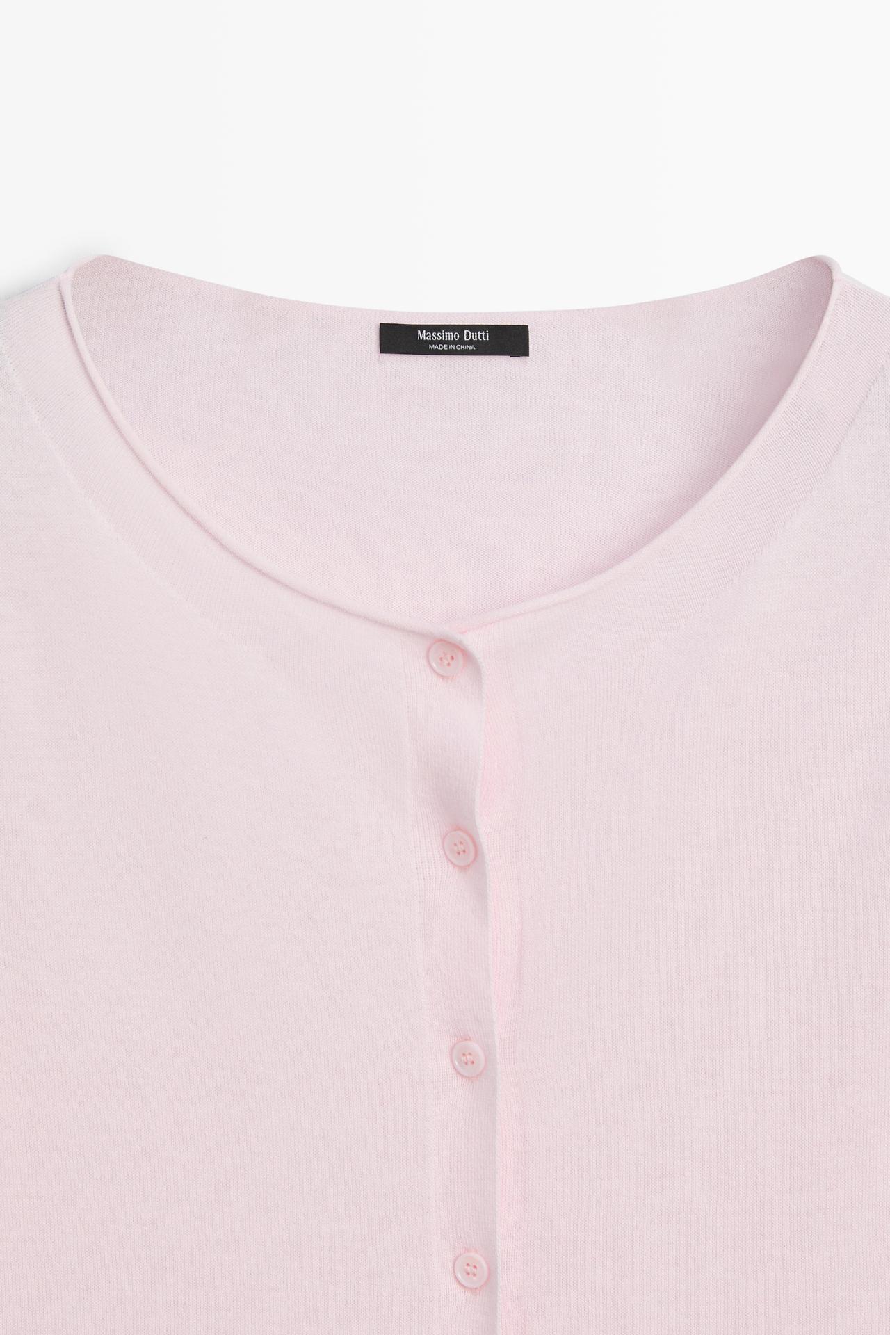 Cotton blend boat neck cardigan — PALE PINK