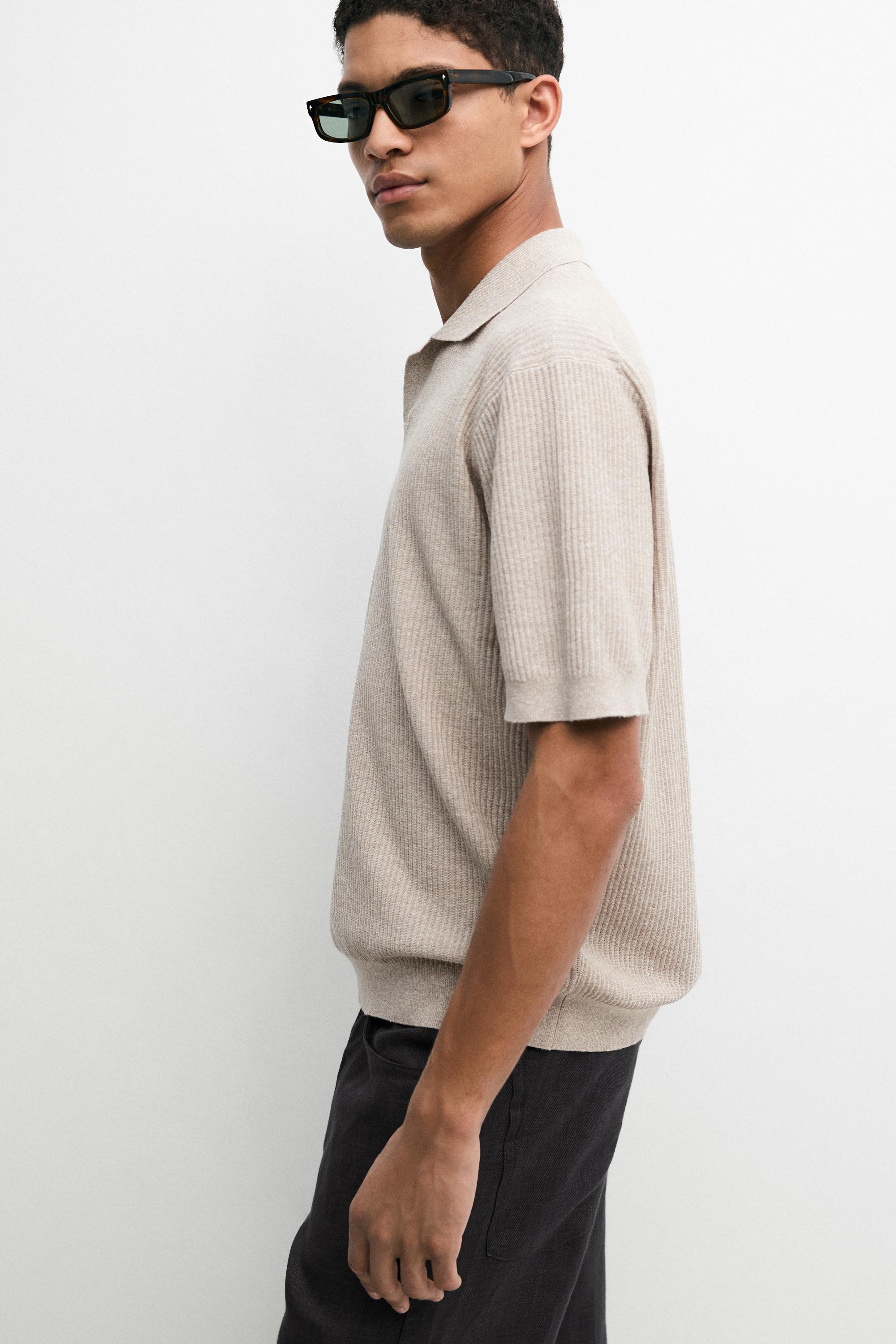 Cotton blend knit polo shirt — BEIGE