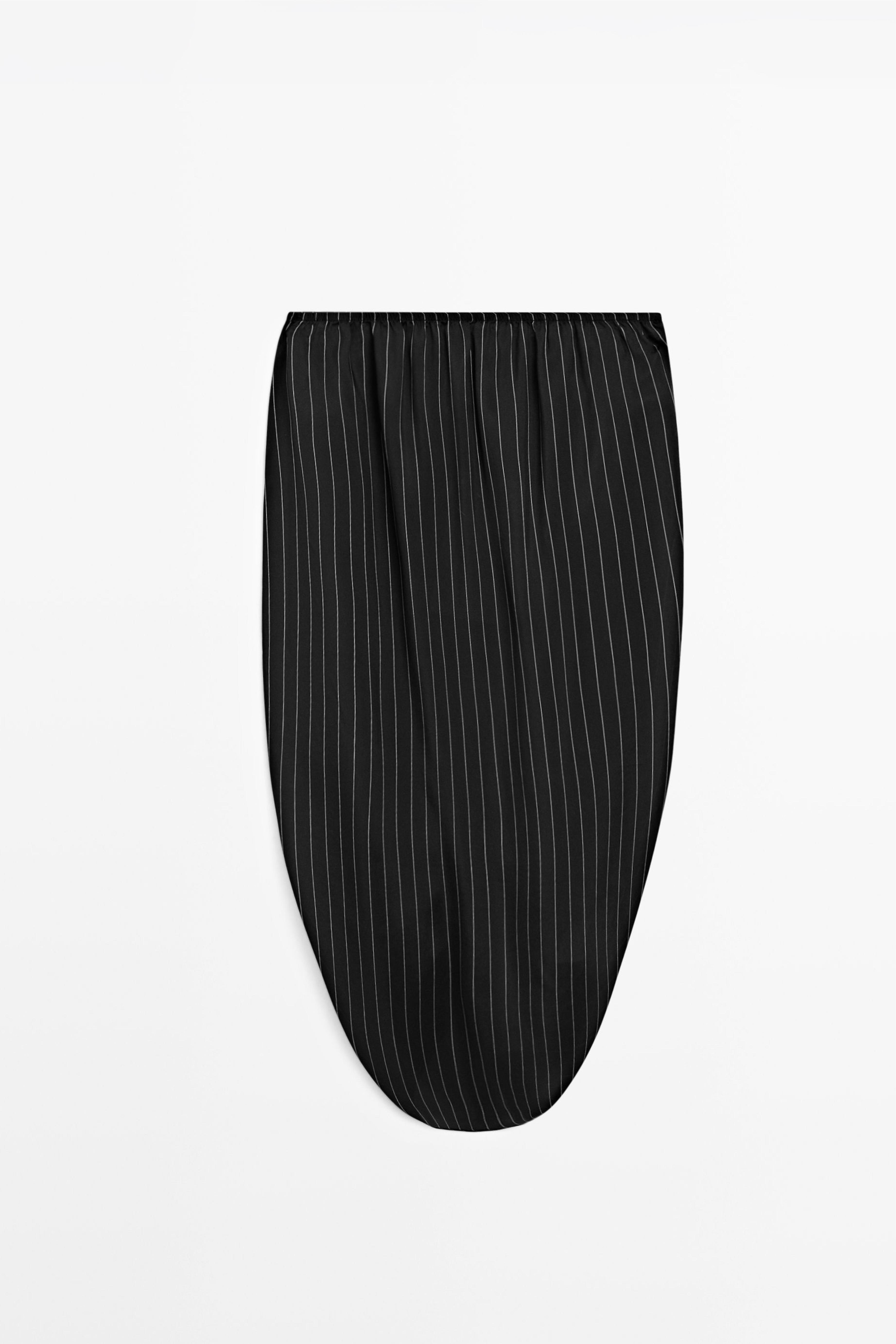 Striped midi skirt with gathered detail - STUDIO — BLACK